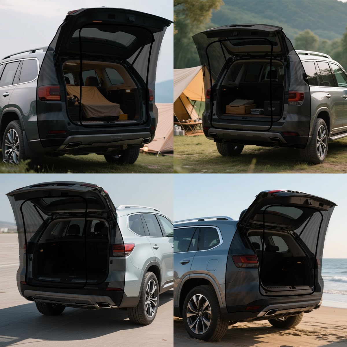 Car Camping Tailgate Mesh Screen, Breathable Vehicle Net Tent for Tailgates with U-Shaped Zipper, Auto Rear Shades Protection Accessories, Universal for SUV, Mini Van, MVP