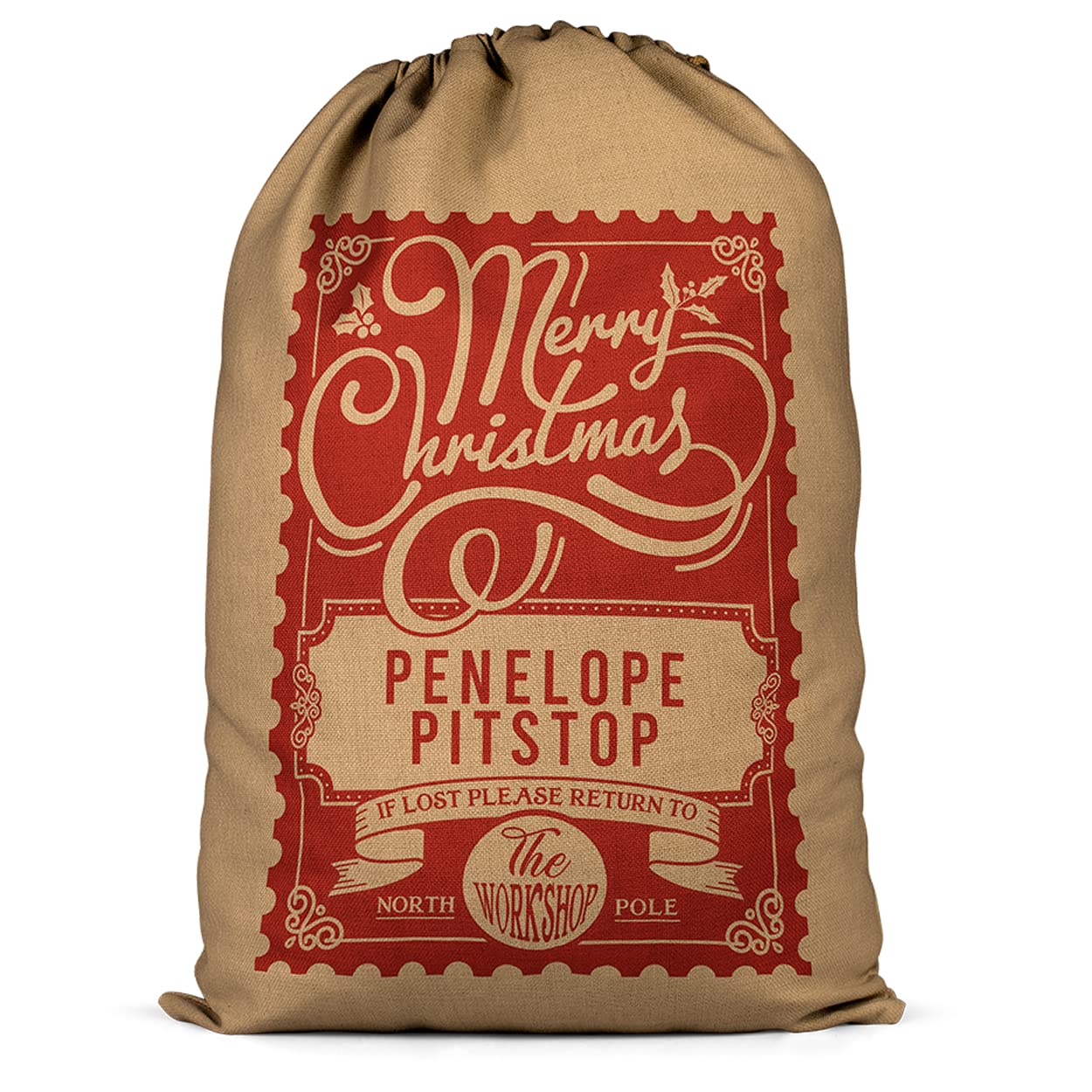 Personalised Christmas Stamp for Santa Sack - Father Christmas Festive Present Gift Santa Present 100% Hessian (Hessian)