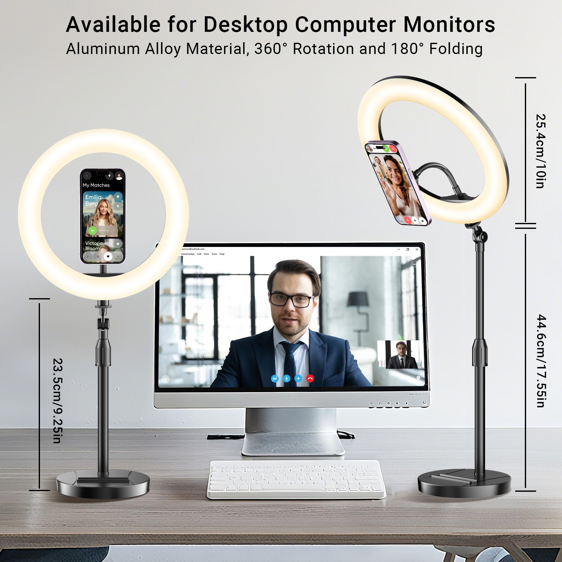 Luce ad anello da scrivania con supporto magnetico per telefono, kit di illuminazione per videoconferenze e podcast da 25,4 cm, per monitor del computer portatile, zoom e streaming di chiamate, luce