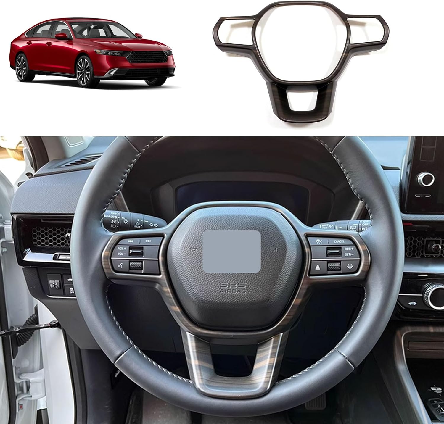 Steering Wheel Surround Frame Cover Trim Compatible with Honda Accord 2023 2024 Interior Car Accessories ABS 1PC(Red)