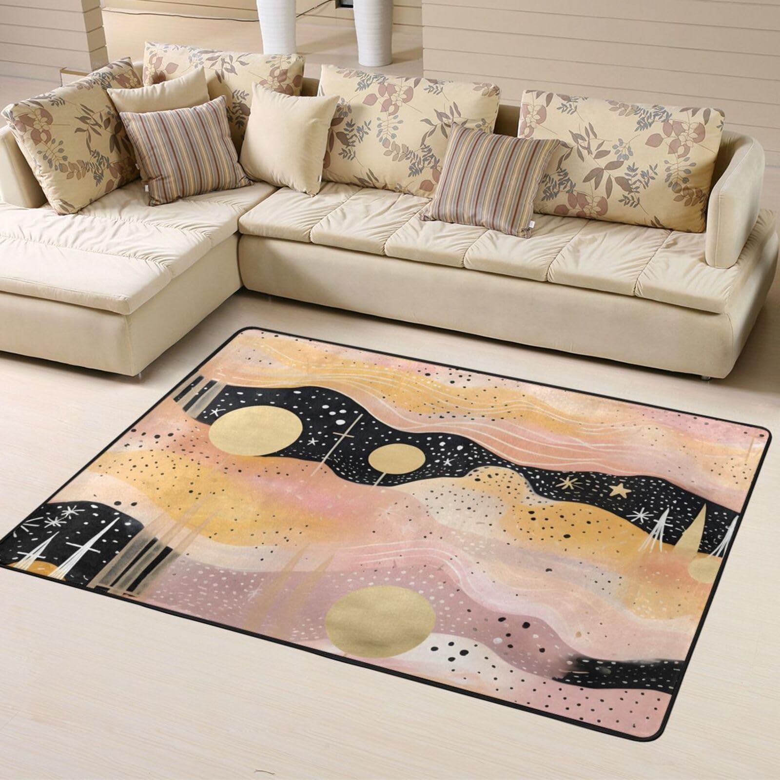 Tapis rectangulaire à poils courts or et noir Mexpekil 120x160 cm