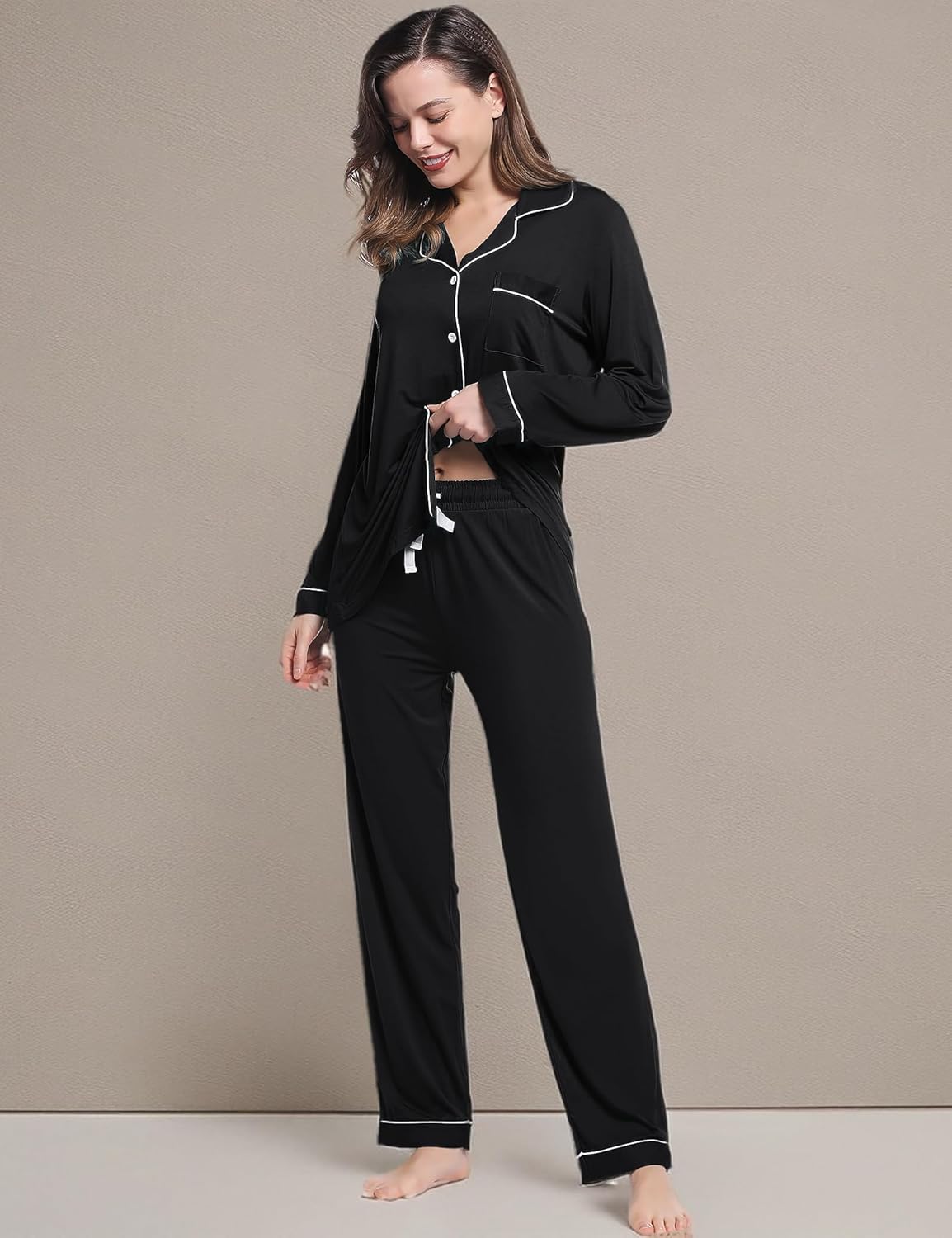 Joyaria Womens Bamboo Viscose Pajama Sets Long Sleeve Button Down Cooling Sleepwear Soft Comfortable Pj Pants Set for Women - Image 8