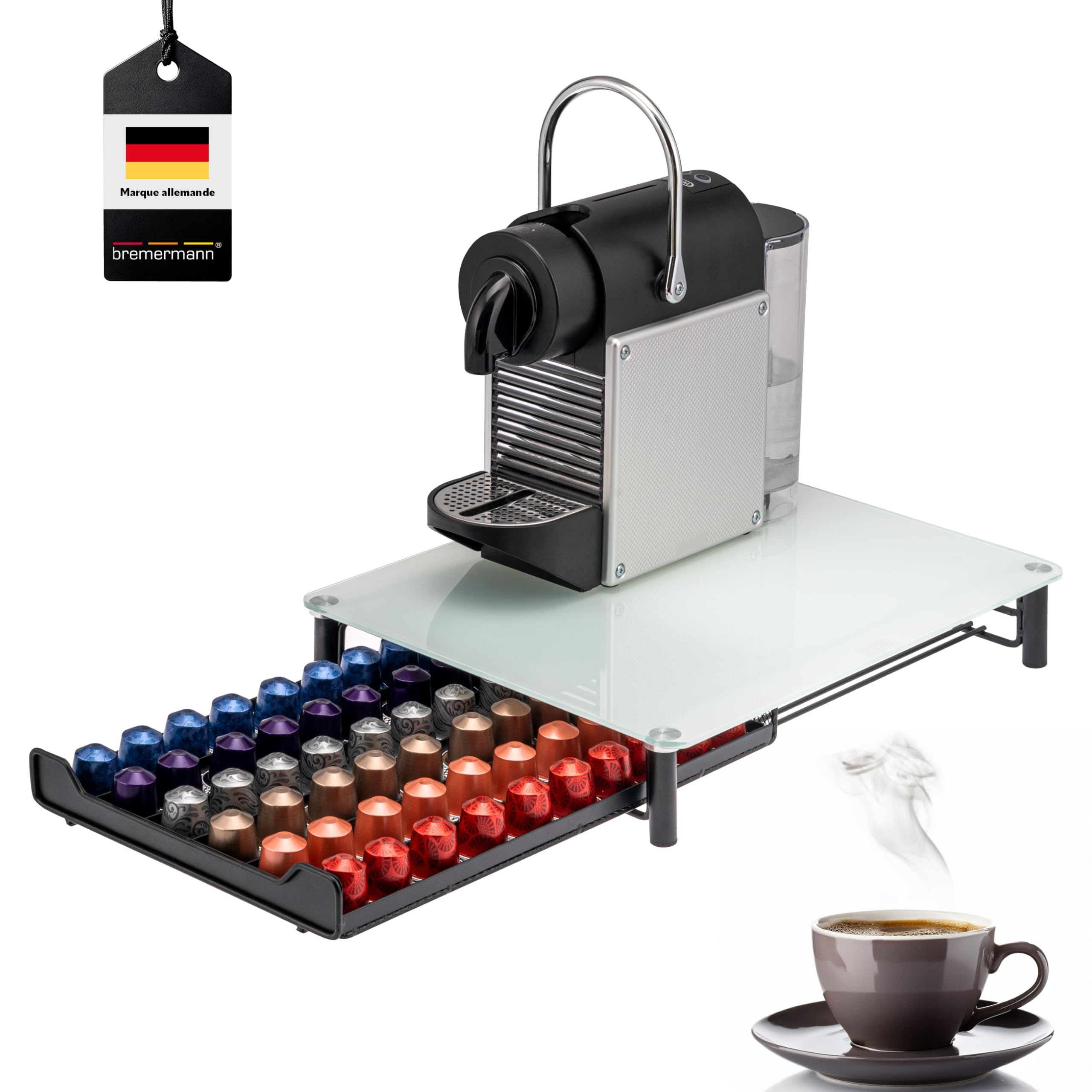 Organisateur De Capsules De Café - Support Tiroir 54 Capsules - Noir Antidérapant - Parfait Pour Machine à Café - 6