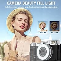 Vista 2 de 4K Digital Camera for Photography, 64MP Flip Screen Digital Camera for YouTube Vlogging, Selfies, Use with LED Light, 64GB Memory Card, Compact