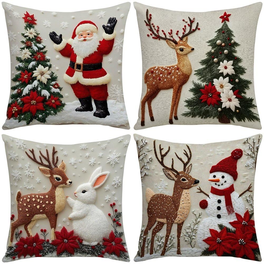 Housses de coussin décoratives de Noël rétro pour canapé de style ferme