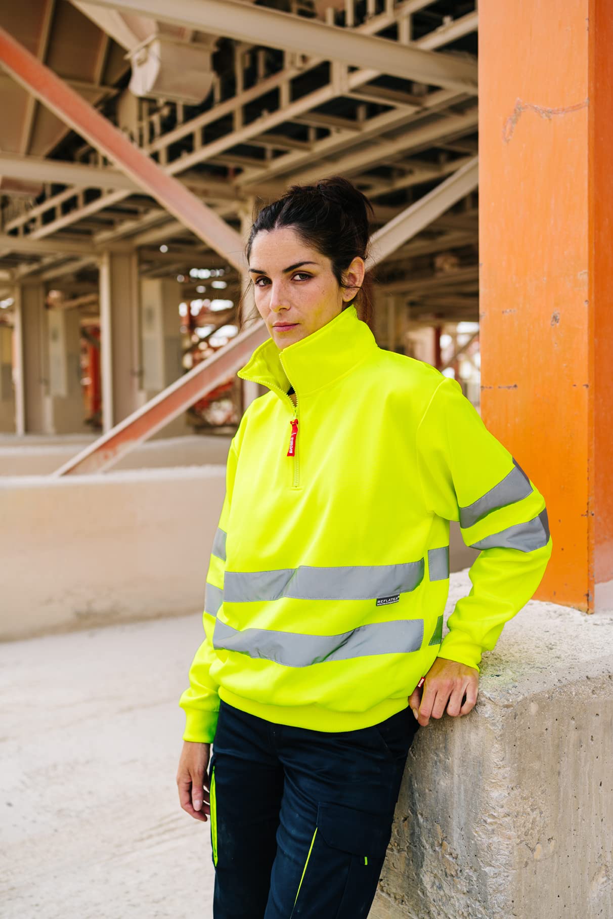 VELILLA GROUP EUROPE S.L. Velilla 305702 Sweat Haute visibilité avec Demi-Fermeture éclair Orange Fluo Taille L Unisexe Adulte