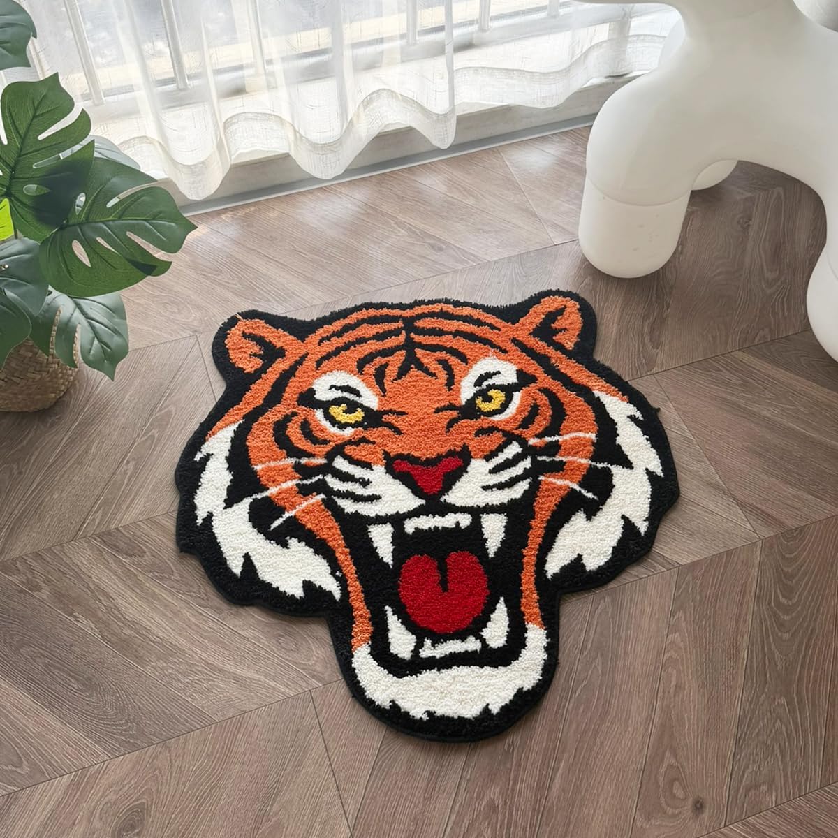 LAKEA Tiger Head Shaped Tufted Rug, Handmade Plush Area Rug with Non Slip Backing, Soft Decorative Accent Carpet for Bedroom Living Room Game Room