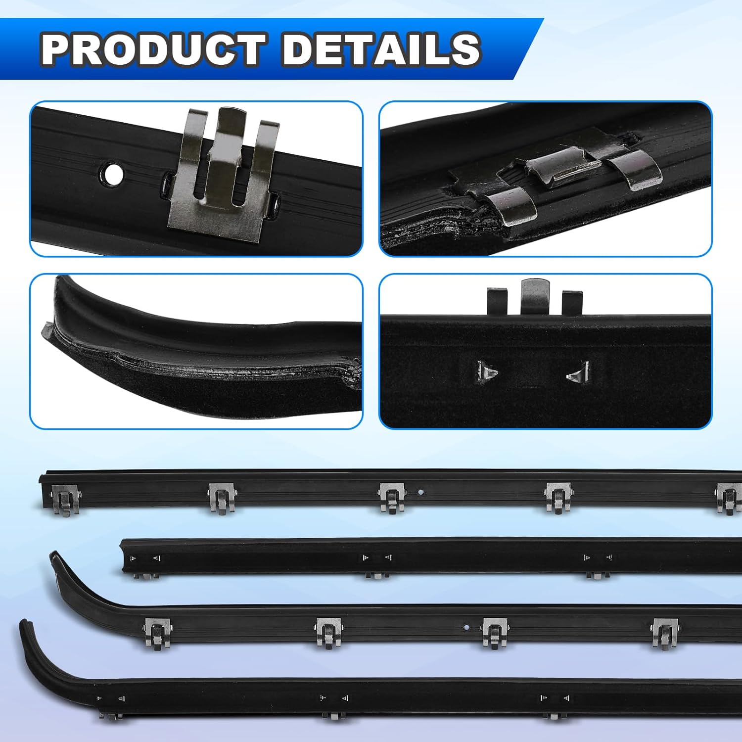 Window Molding Sweep Felt Trim Seal Belt Compatible with Ford F150 F250 F350 Bronco 1987-1997 Weatherstrip Replace# E7TZ1521452A E7TZ1521453A F2TZ1521456A F2TZ1521457A, Front Inner Outer, 4PCS