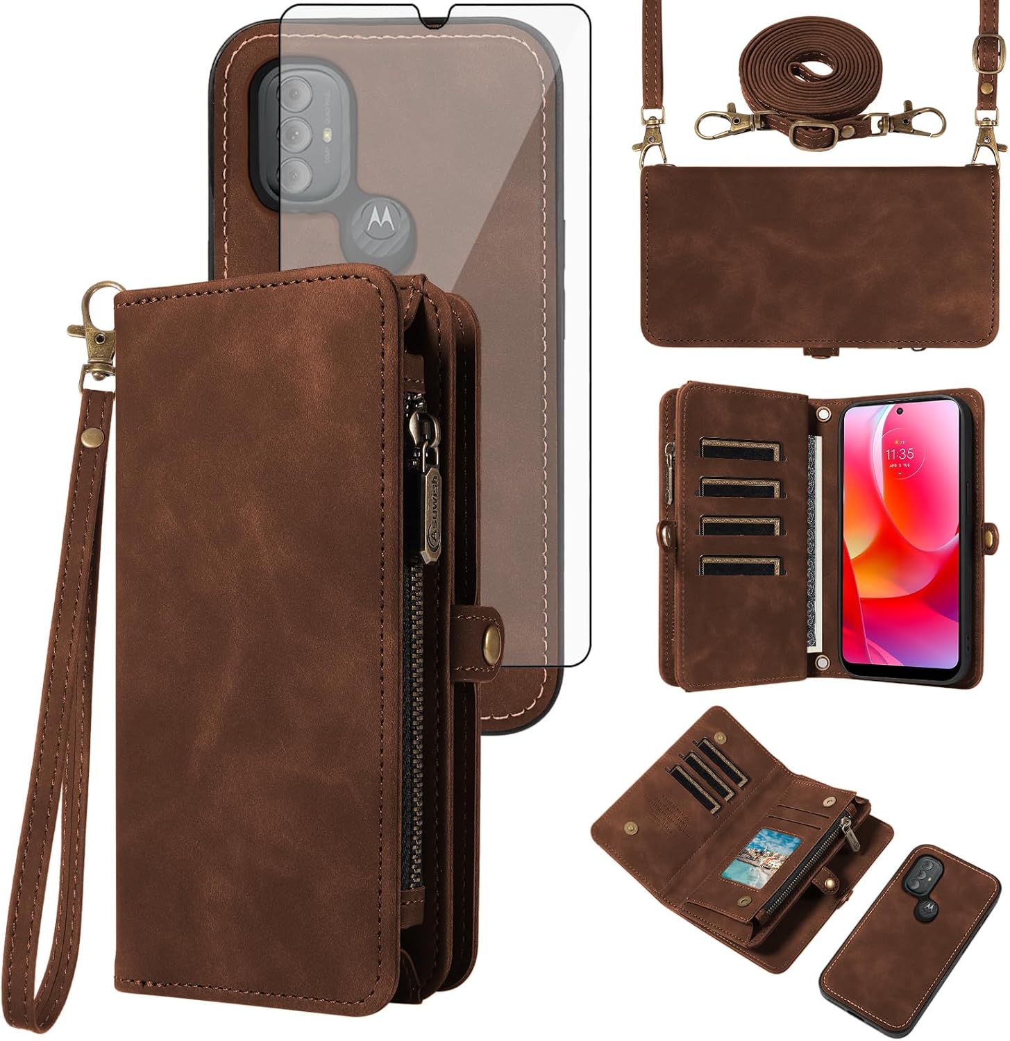 Asuwish Phone Case for Motorola Moto G Power 2022/MotoG Play 2023/G Pure 2021 Zipper Wallet Cell Cover with Screen Protector Strap Flip Card Holder XT2271DL XT2165DL XT2163DL XT2165-5 XT2271-5 Blue