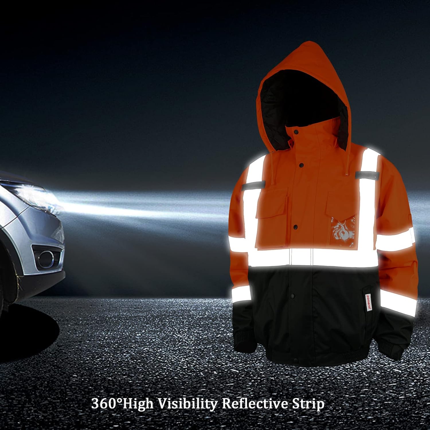 Pomerol High Visibility Reflective Jacket, ANSI Class 3 Bomber Jacket Workwear for Men, Waterproof Safety Jacket for Construction, Orange, X-Large : Clothing, Shoes & Jewelry