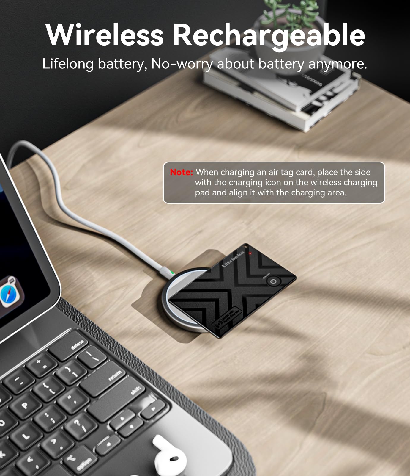 Ultra-sottile Wallet Tracker MFi certificato compatibile con Apple Find My | Per portafogli, chiavi e borse | Singolo, 1 pack