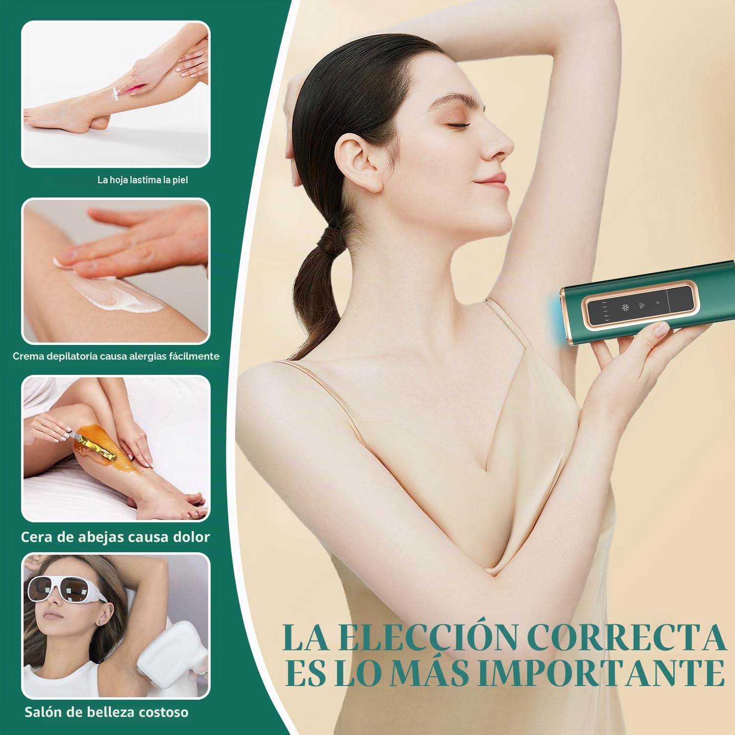 Dispositivo de depilación láser IPL con refrigeración por hielo para mujeres y hombres en casa, flash infinito, depiladora indolora para cara, axilas, brazos, línea de bikini, piernas (verde)