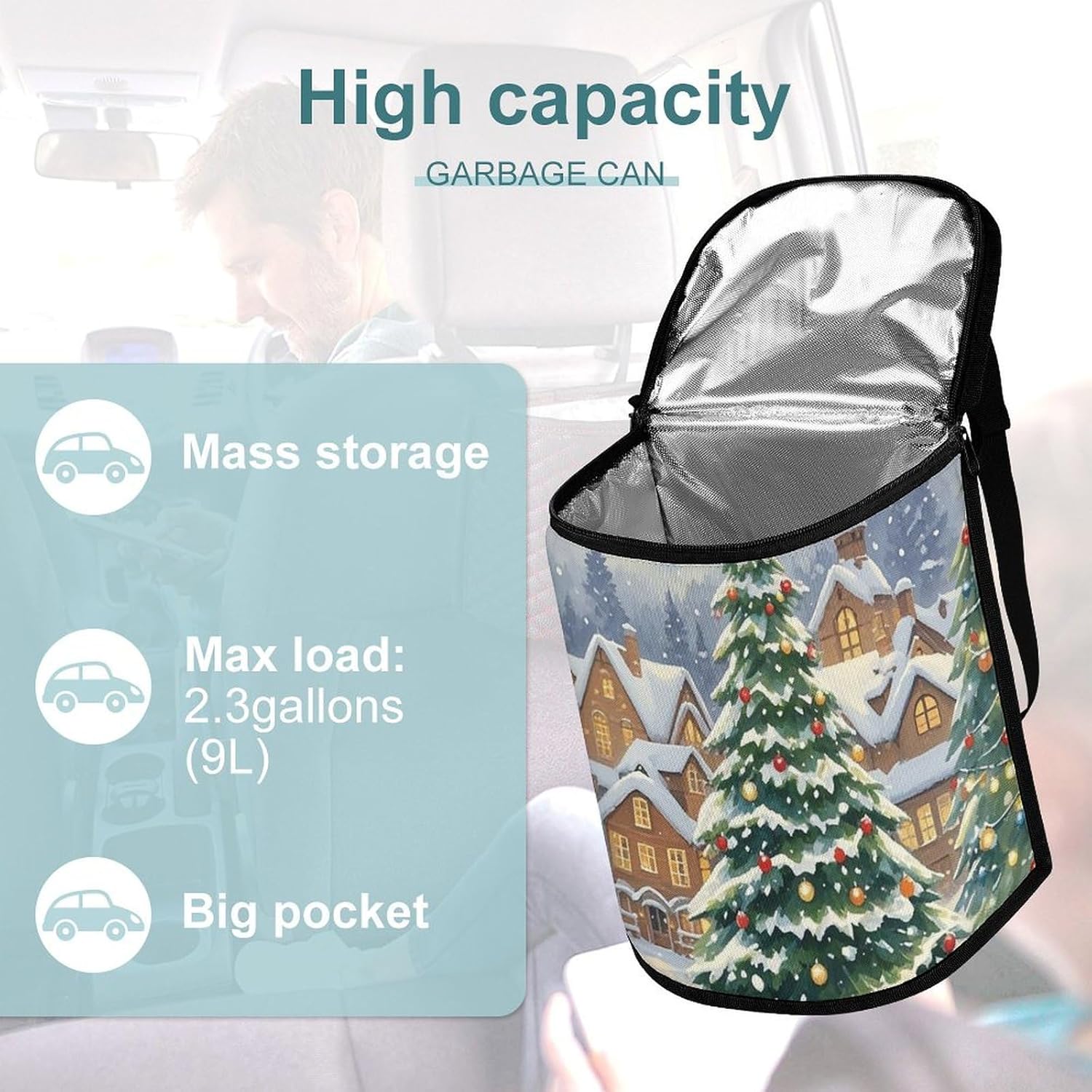 Christmas Tree Town Foldable Car Trash Bag Hanging New Trash Can for Car Car Garbage Bags Car Trash Bag Can Hang from Headrest for Car Home Office