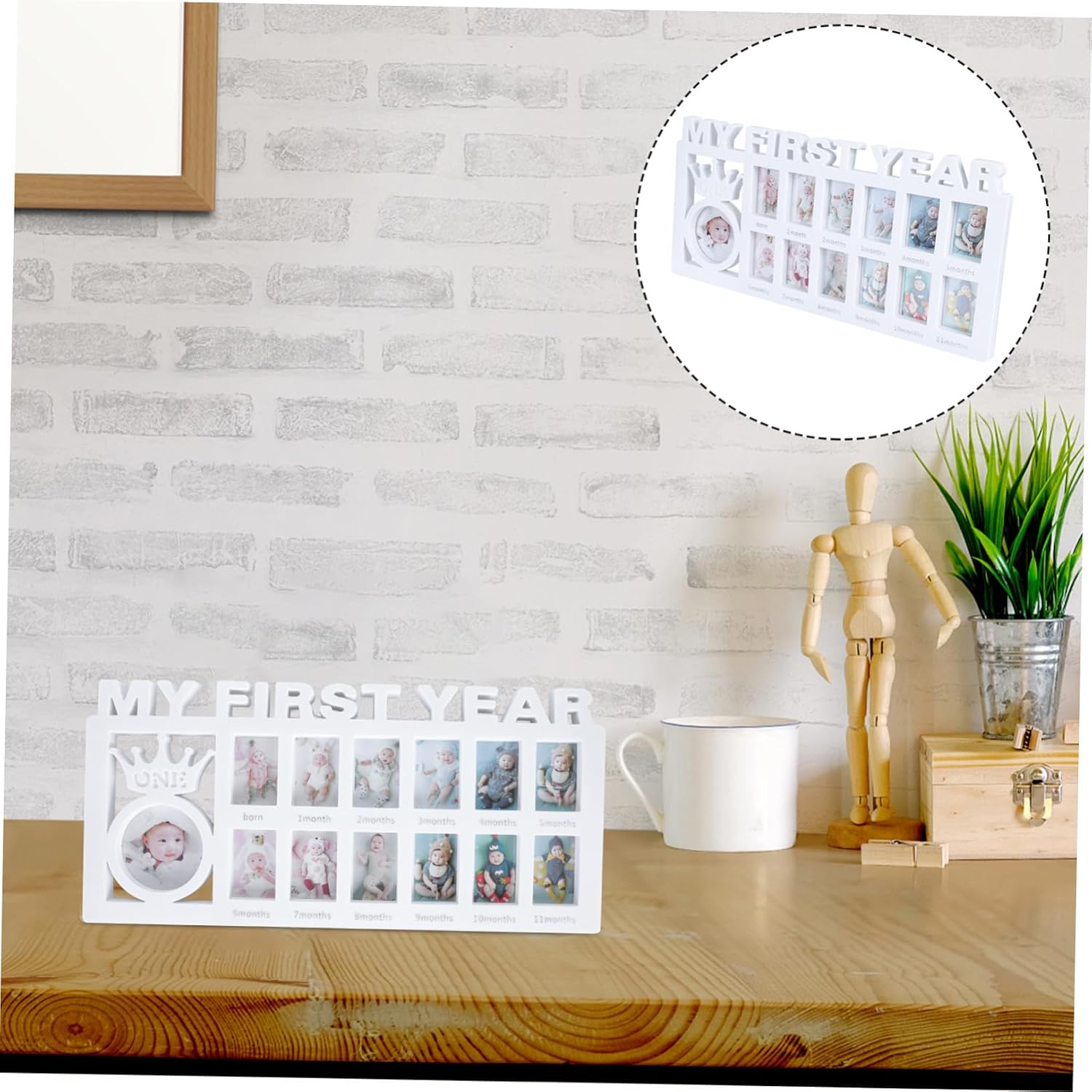 KOMBIUDA Large Growth Picture Frame Month Milestone Photo Display for Newborn Memories Creative Plastic Combination Frame for S First Year White