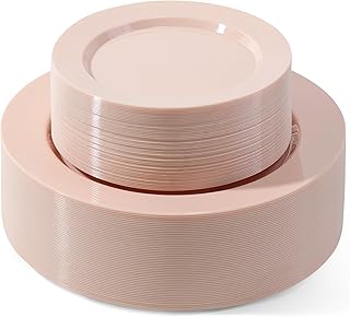 100 PCS Pink Plastic Plates, Plastic Disposable Plates Include 50 Dinner...