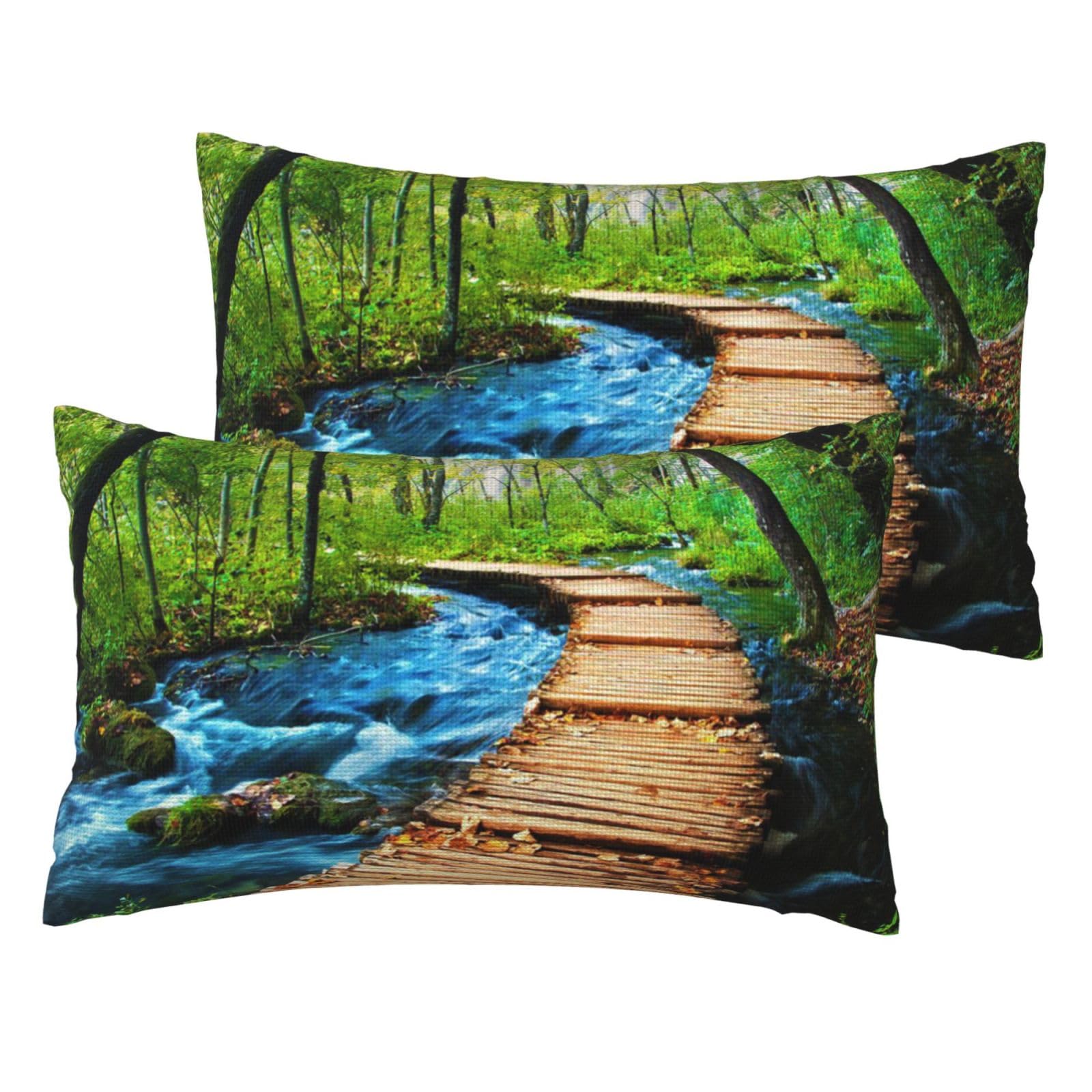 Taies d'oreiller en lin imitation motif pont en bois finition haut de gamme
