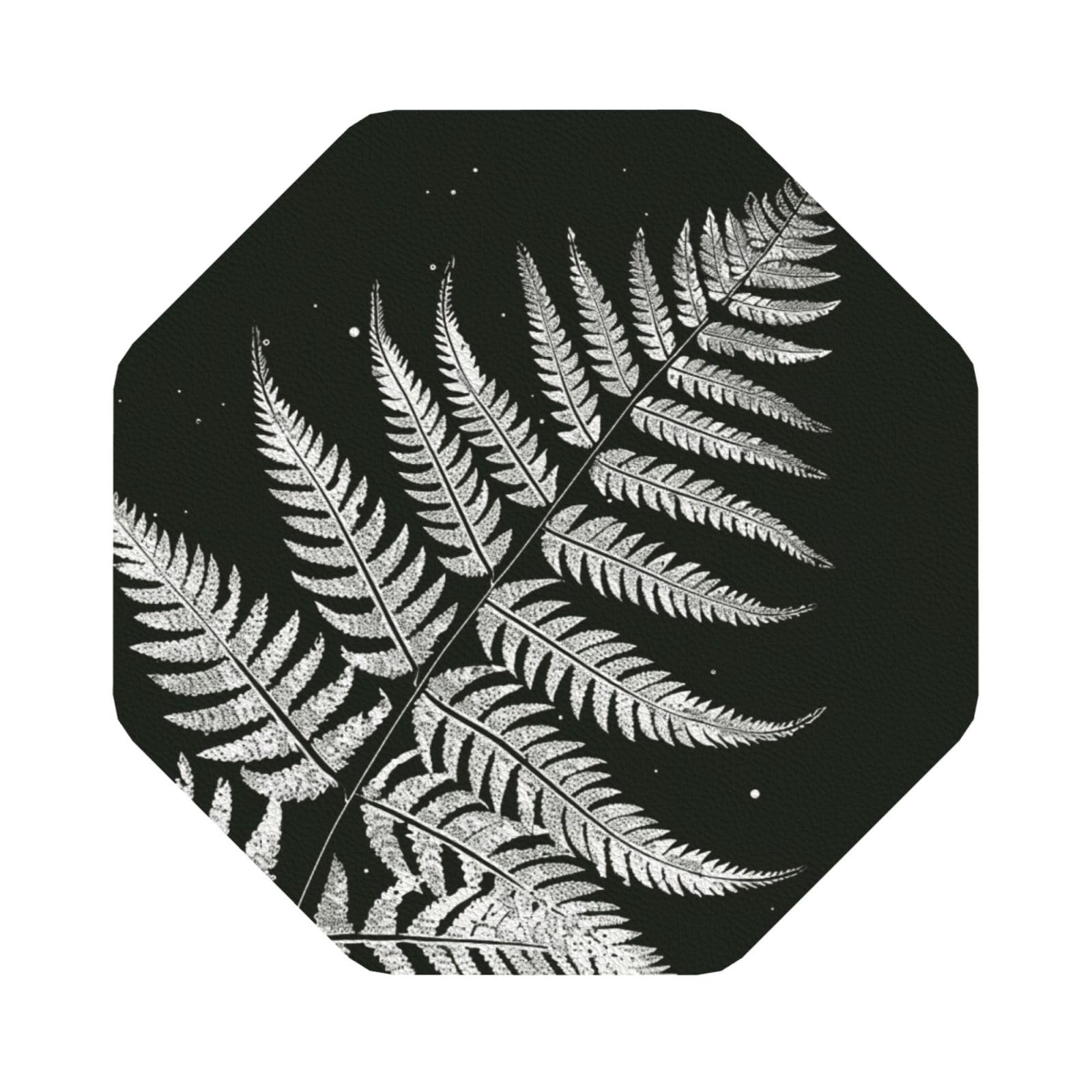natural plant silhouette fern leaf Print Leather Coaster Set of 6, Octagon Coasters Table Decorative Coffee Cup Beverage Coasters Wine Beer Bar Coasters for Hot Drinks Table Protection