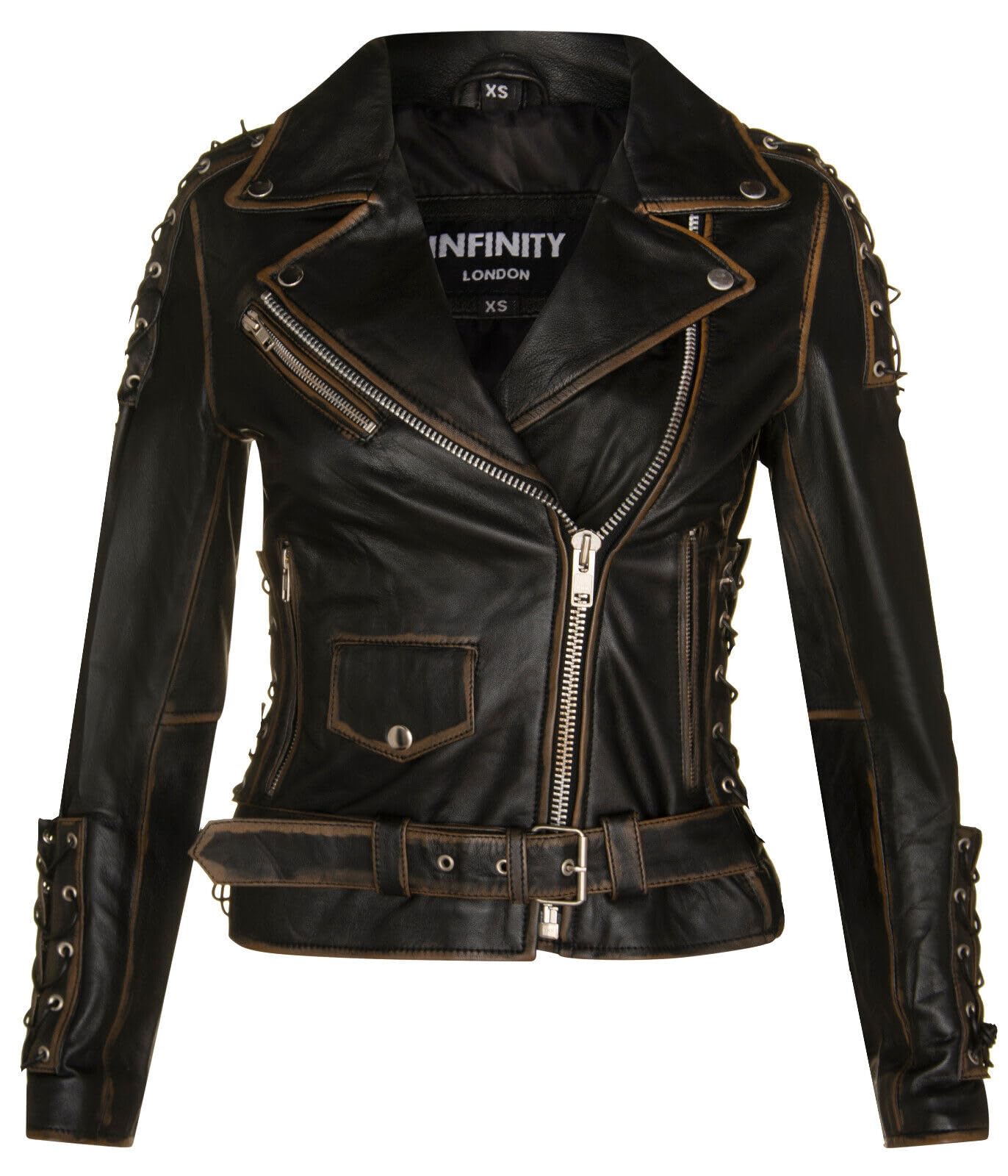 Women's Black Leather Biker Brando Motorcycle Jacket