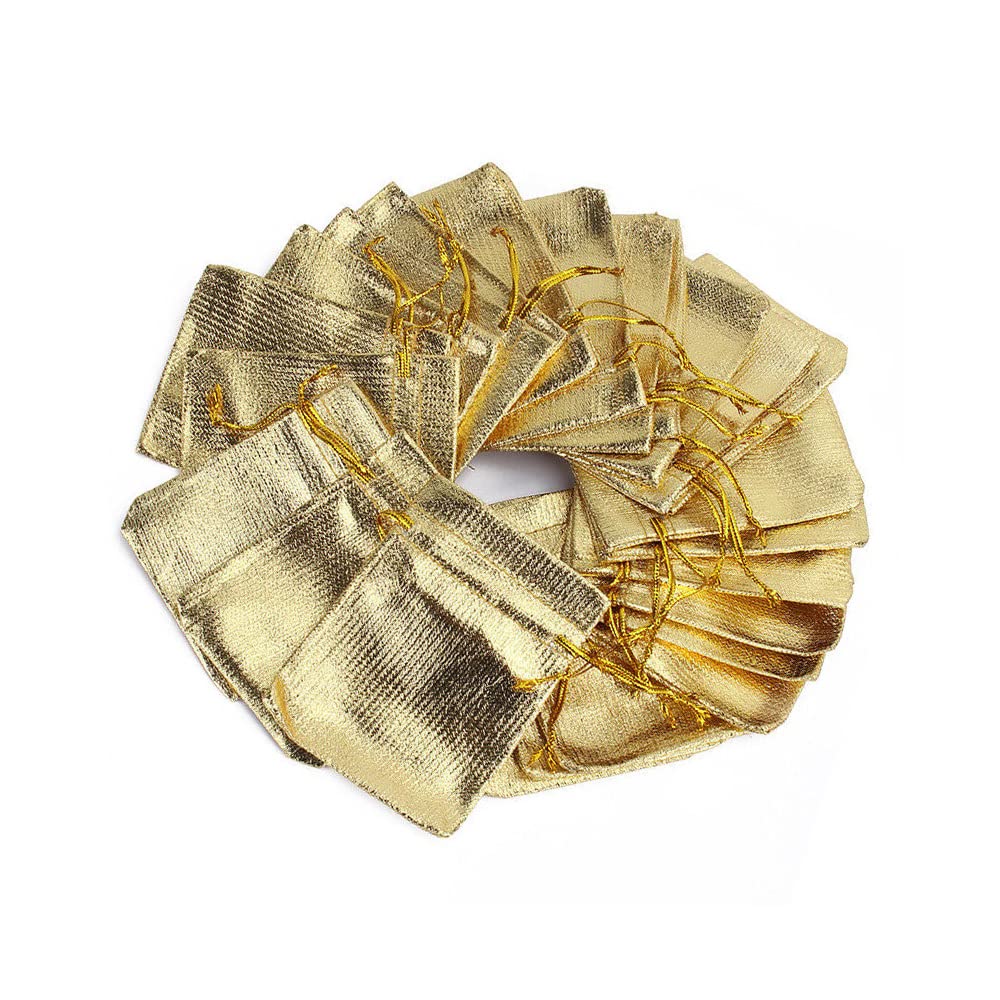 SKYPRO 50Pcs Drawstring Organza Jewelry Pouches - Storage and Gift Bags for Christmas Party Wedding Favors (Golden 7x9cm)