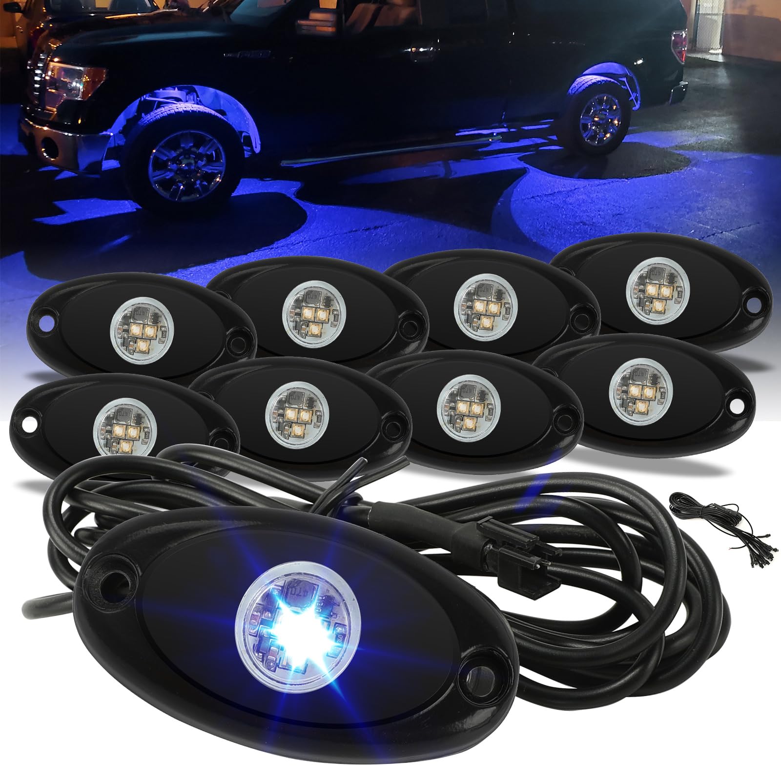 Snapklik.com : 8 Pods Quick Connect Blue Rock Lights, 4M Extension ...