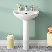 DeerValley DV-1P523 20x17 Compact White Ceramic Pedestal Bathroom Sink - Overflow, Single Faucet Hole, Space-Saving Vintage Design