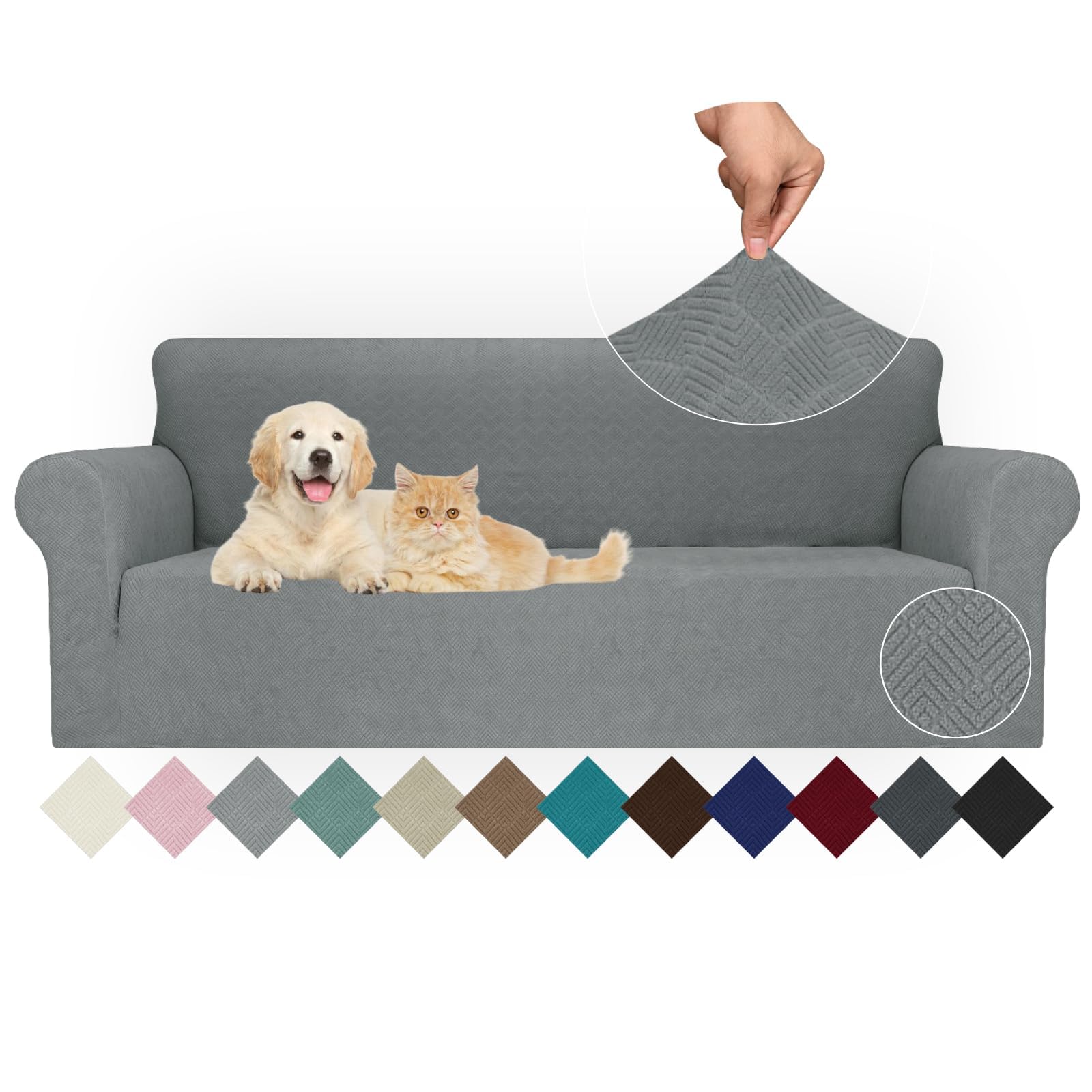 Ystyle Stretch Bankhoes 4 Zits, Universele Rekbare Armsteun Sofahoes, Elastische Bankhoezen Voor Woonkamer, Met Antislipschuim Vuilafstotend, Wasbare Meubelbe, Lichtgrijs