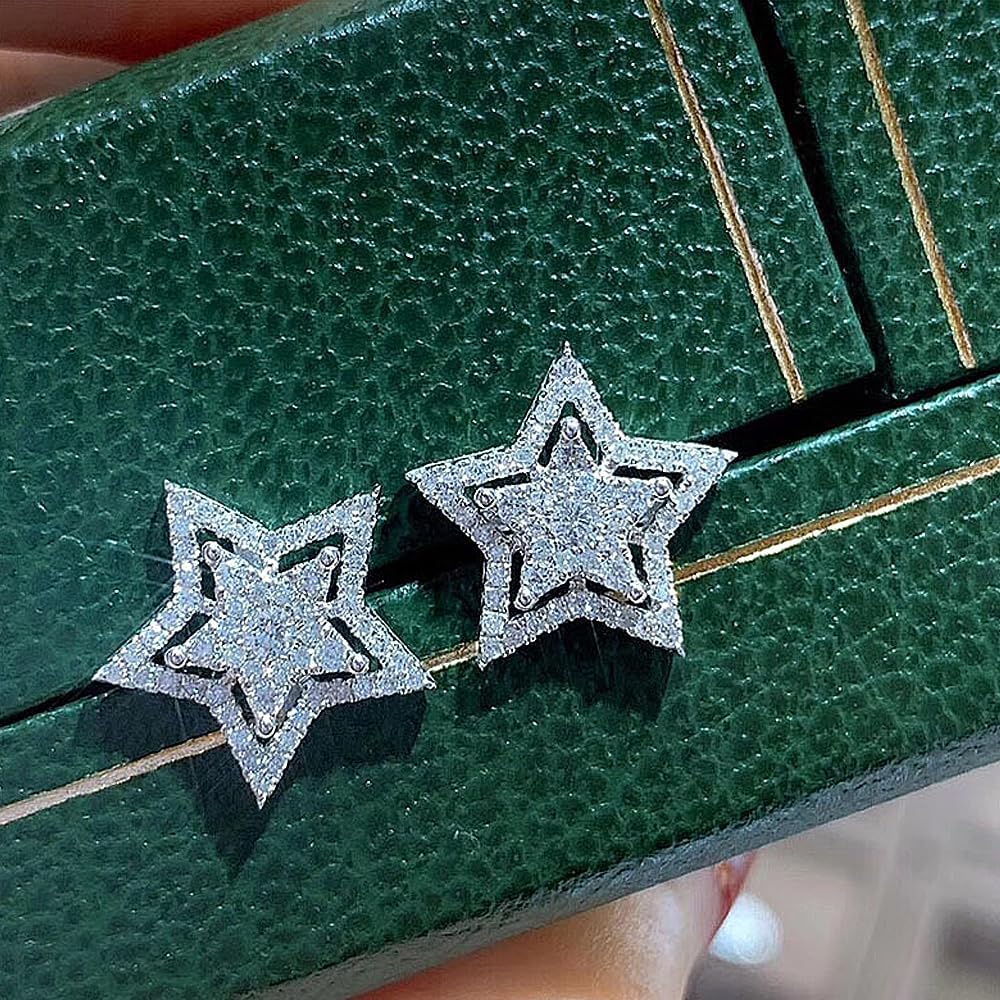 Dainty 925 Silver Star Earrings Geometric Cubic Zirconia Star Stud Earrings Hypoallergenic Crystal Post Earrings Jewelry Presents for Women Wife - Image 5