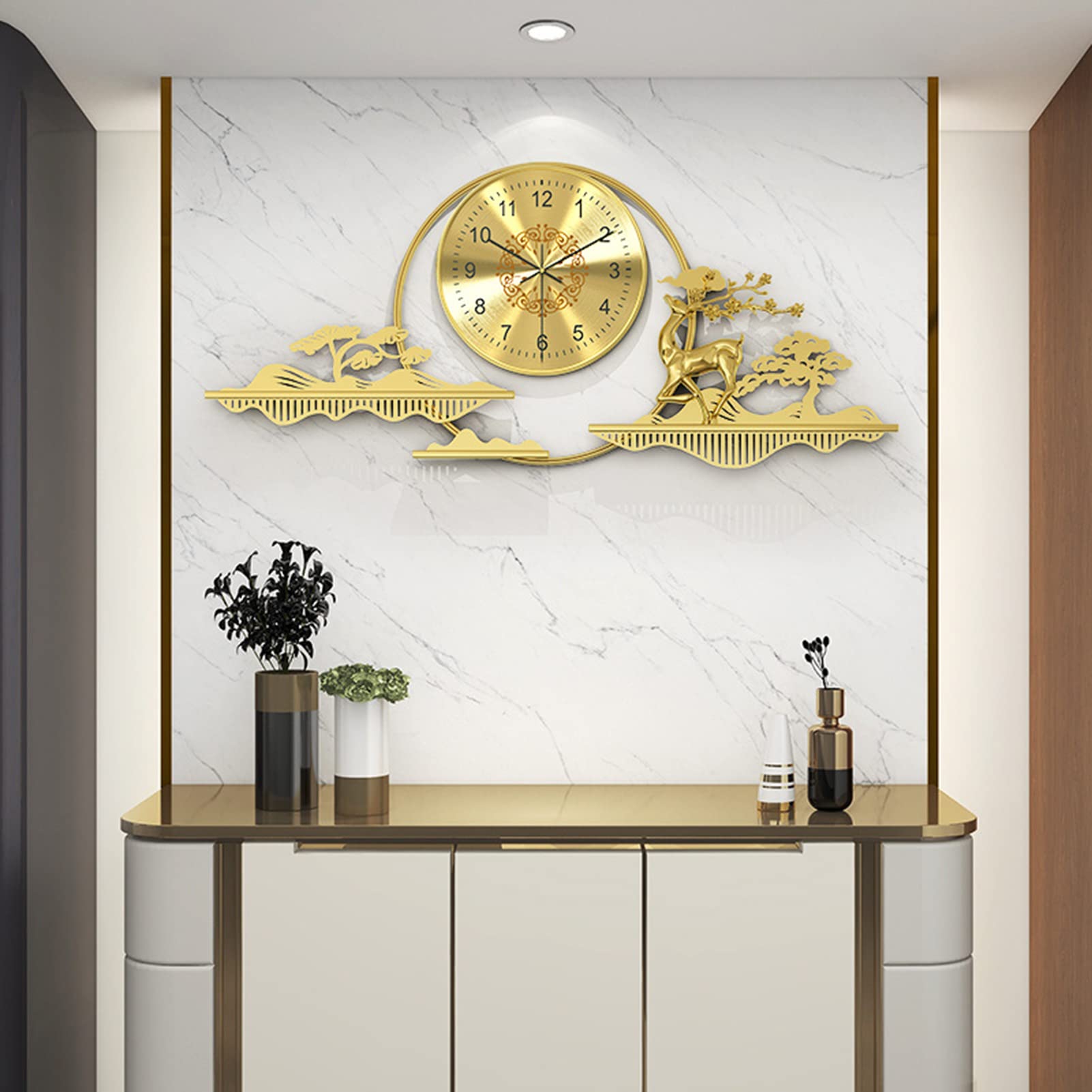 MYUYEE 31.5 Inch Metal for Living Room, Modern Deer Art Wall Clock, Wall ation Silent Non Ticking Quartz Clock