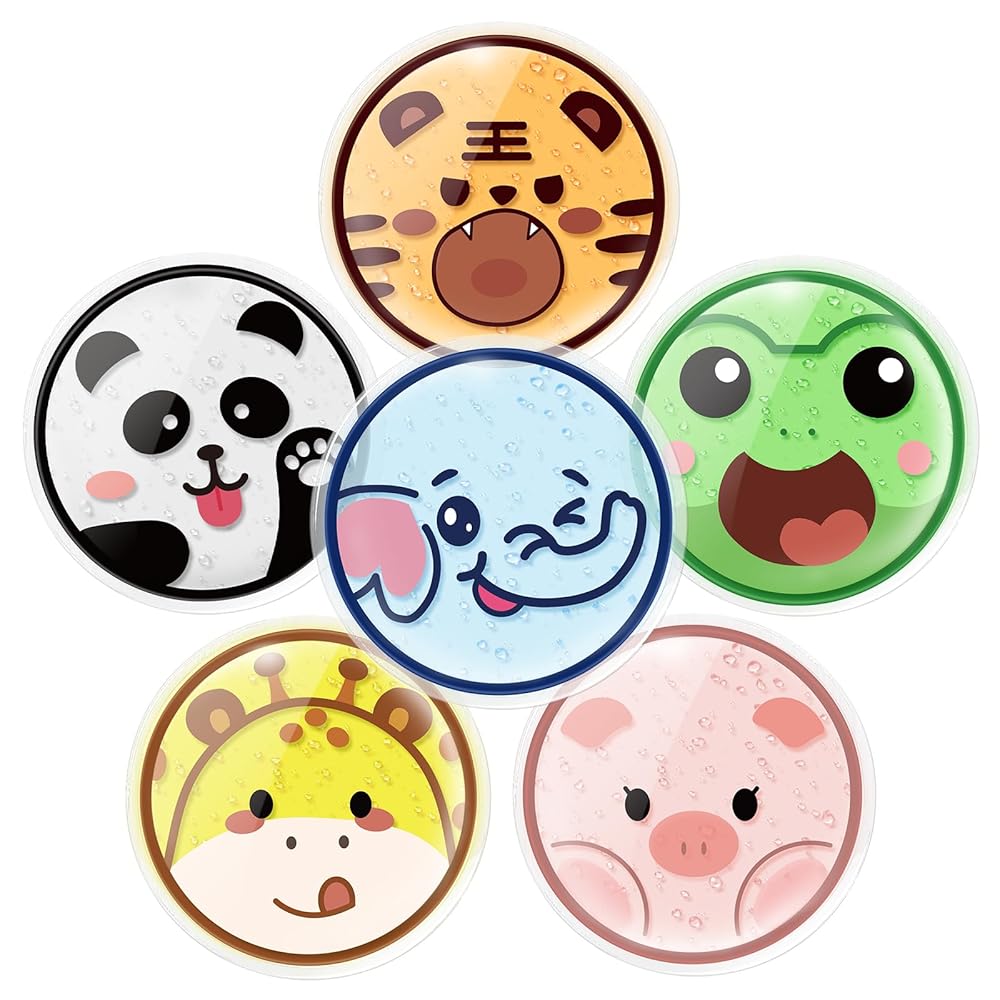 Kid Ice Packs, Microwave Heating Pad for Boo Boo, 6 Pcs, FSA Eligible HSA, Hot Cold Physical Therapy First Aid for Pain Relief, Toothache, Fever Patch, Kindergarten Teen Girl Boy Item (Jungle Buddy)