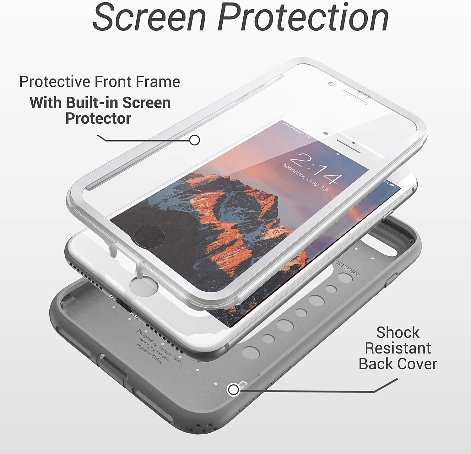 YOUMAKER Case for iPhone 8 Plus & iPhone 7 Plus, Full Body with Built-in Screen Protector Heavy Duty Protection Shockproof Slim Fit Cover for Apple iPhone 8 Plus 5.5 Inch - White