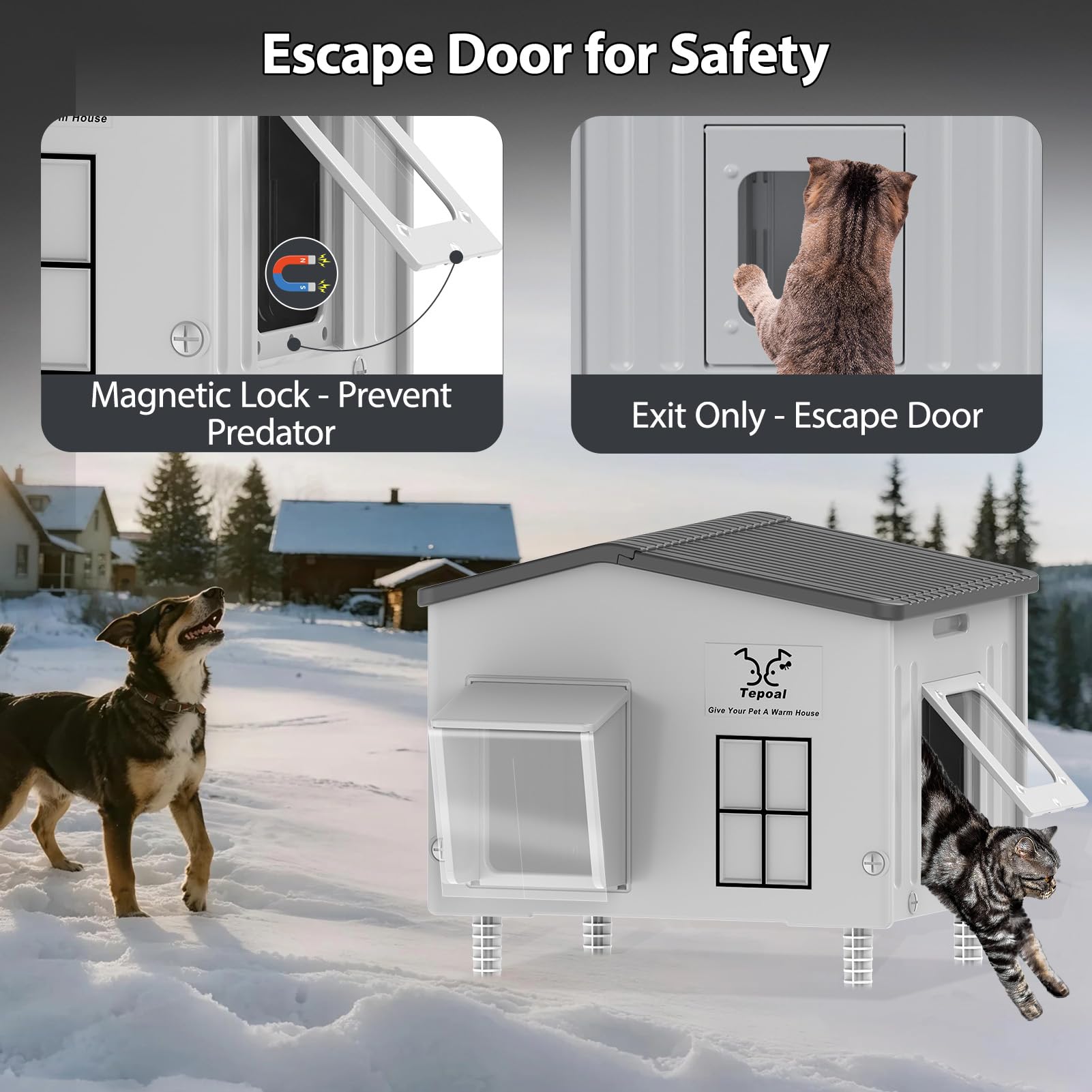 Casa Grande Indestructible para Gatos con calefacción para Exteriores, Extremadamente Impermeable y Resistente a la Intemperie, casa para Gatos al Aire Libre con calefacción para Invierno, Refugio