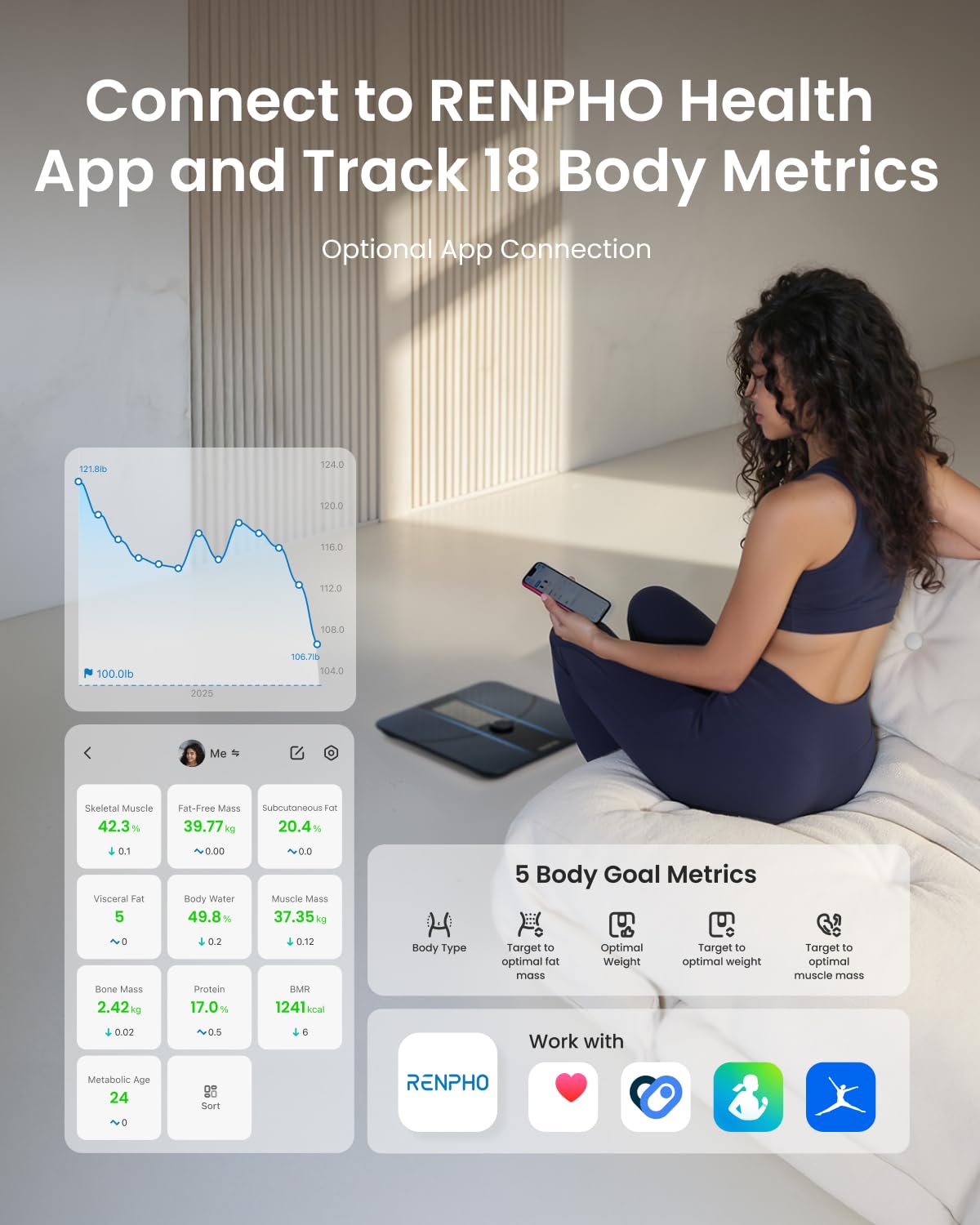 RENPHO Smart Scale for Body Weight, Body Fat Scale for BMI, Body Fat, Muscle Mass, High Accurate Bathroom Scale with Large VA Dispaly, 18 Body Composition, 400lb, ELIS 3X - Image 7