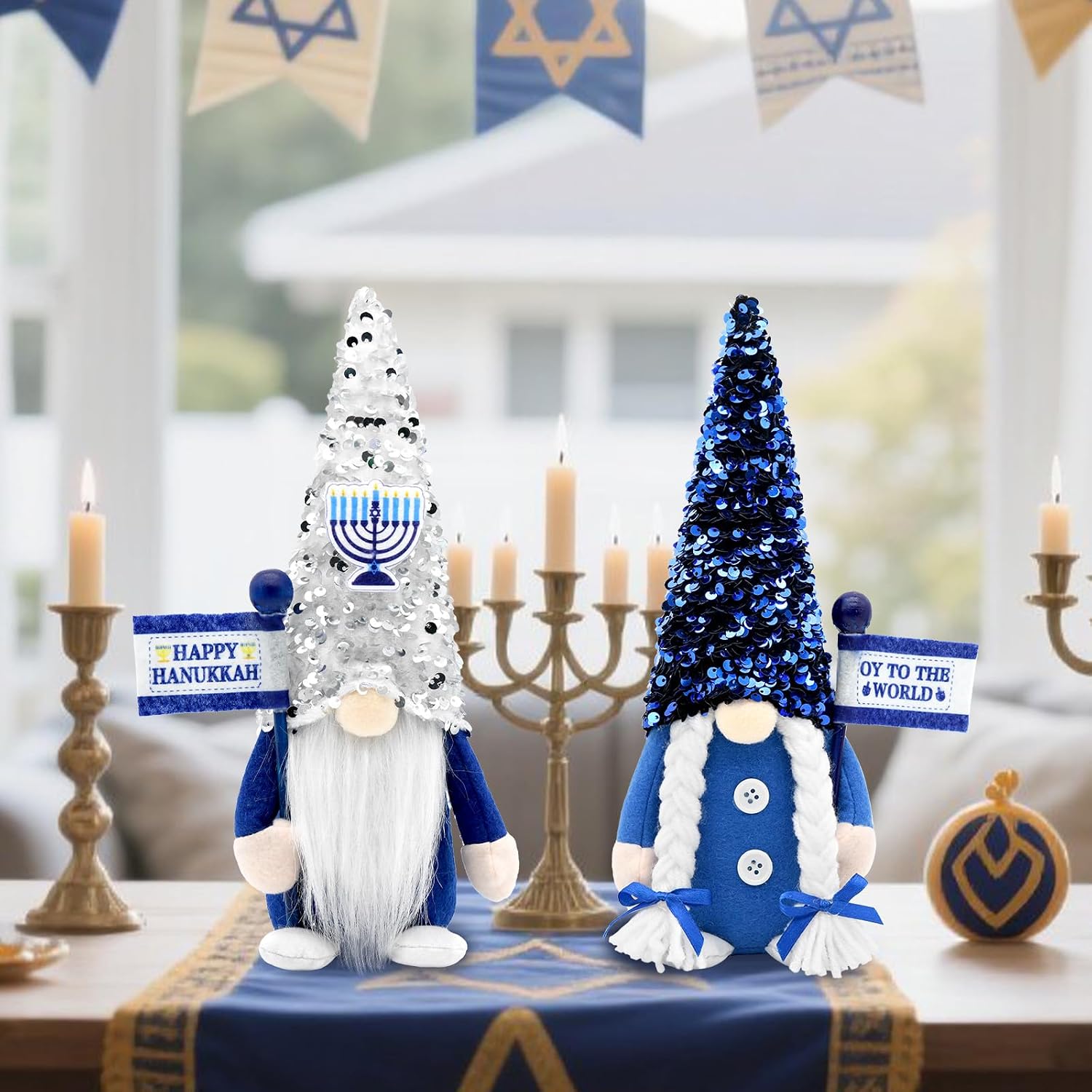 nuvagiki Hanukkah Gnomes Decorations for Home Indoor, Hanukkah Menorah Plush Decor, Jewish, Chanukah Ornaments Jewish Decorations for Party, Table and Tiered Tray Decor