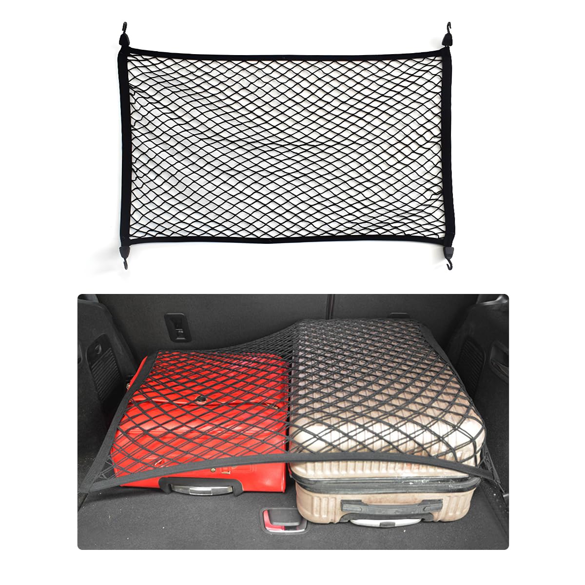 Universal Trunk Cargo Net For SUV - Elastic Mesh Storage Organizer 35x12 Inches