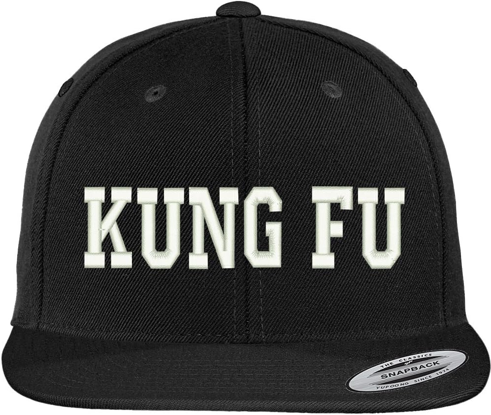Trendy Apparel Shop Kung Fu Embroidered Flat Bill Adjustable Snapback Cap
