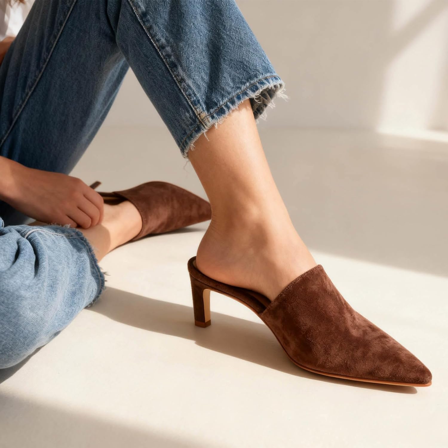 Kitten Heel Mules for Women Comfortable Slip On Mules Pumps Pointed Closed Toe Slides Wedding Party Dress Pumps Shoes - Image 2