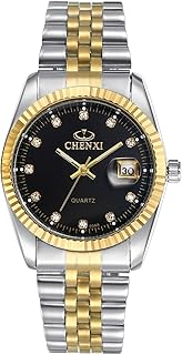 OIDEA Armbanduhr mit Strass für Pärchen Edelstahl: Gold Schwarz Analog Quarz Herrenuhr Damenuhr mit Datum Zifferblatt mit Leuchtende Zeiger & Diamantskala Geschenk für Verliebte Partner Paare