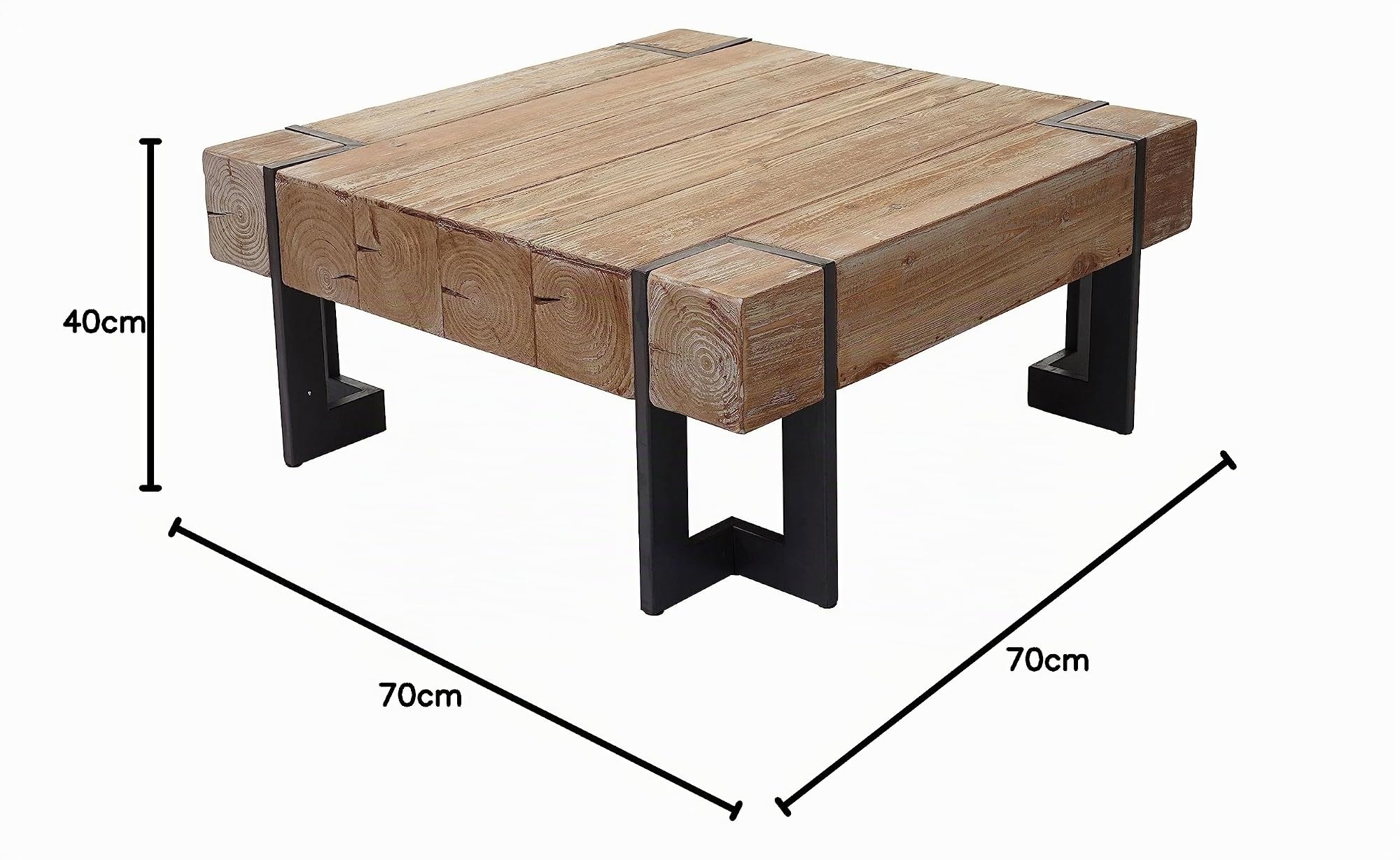 Mendler Couchtisch HWC-A15AM, Tanne Holz massiv - naturfarben 70x70cm