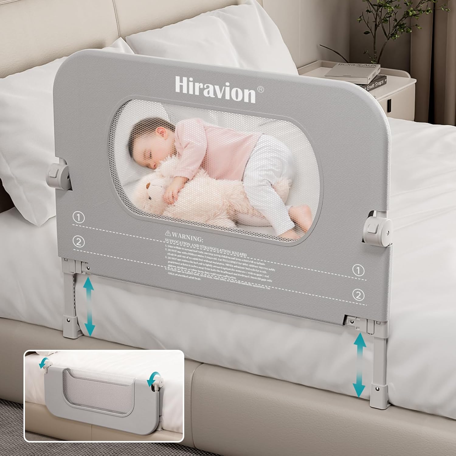 Bed Rail for Toddlers, Baby Bed Rail Guard with U-Shape Base, Height Adjustable & Foldable Toddler Bed Rails for Full Size, Queen, King, Twin