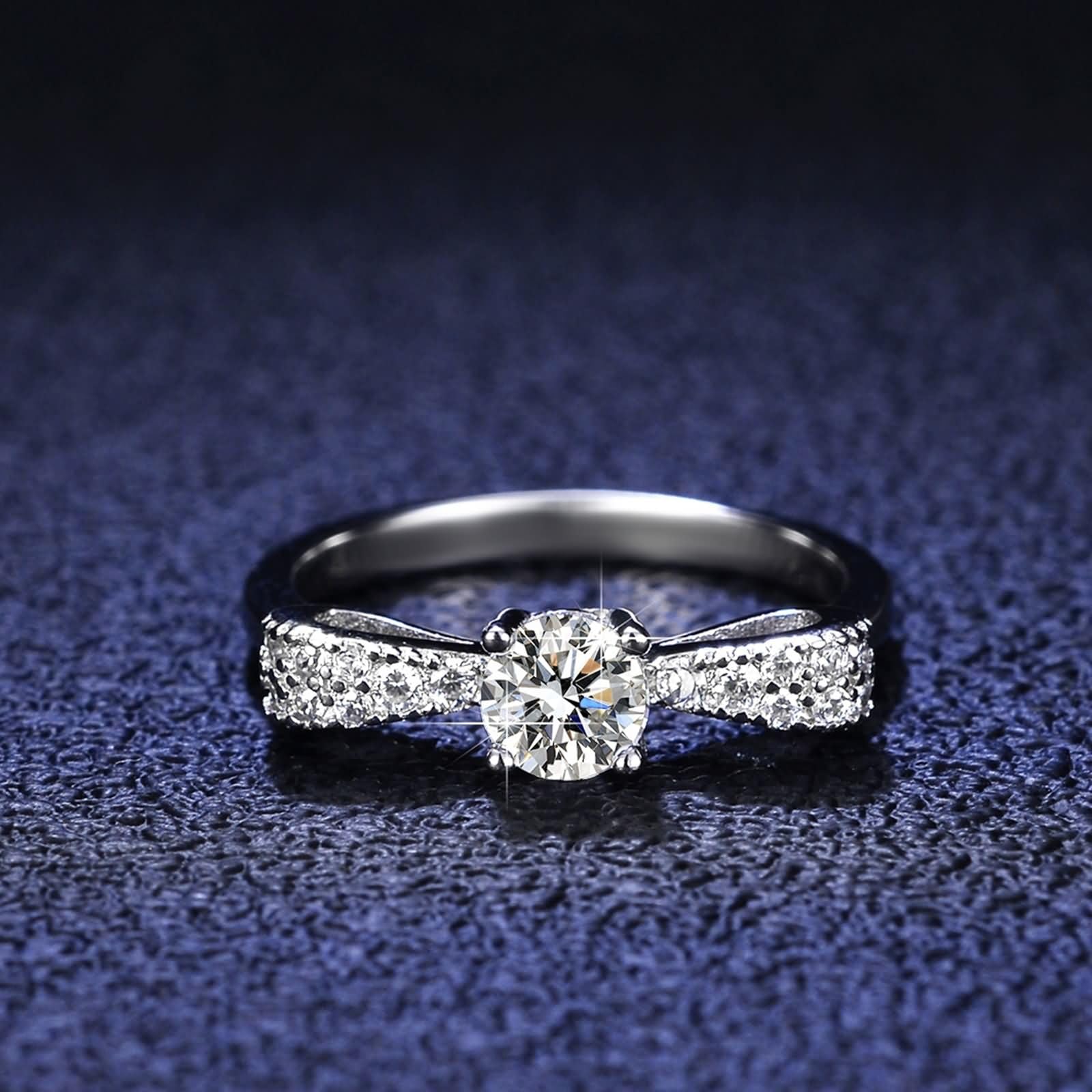 Anillo de oro para mujer, oro blanco, alianzas únicas con moissanite de 0,5 quilates, anillo de boda de oro auténtico para mujer