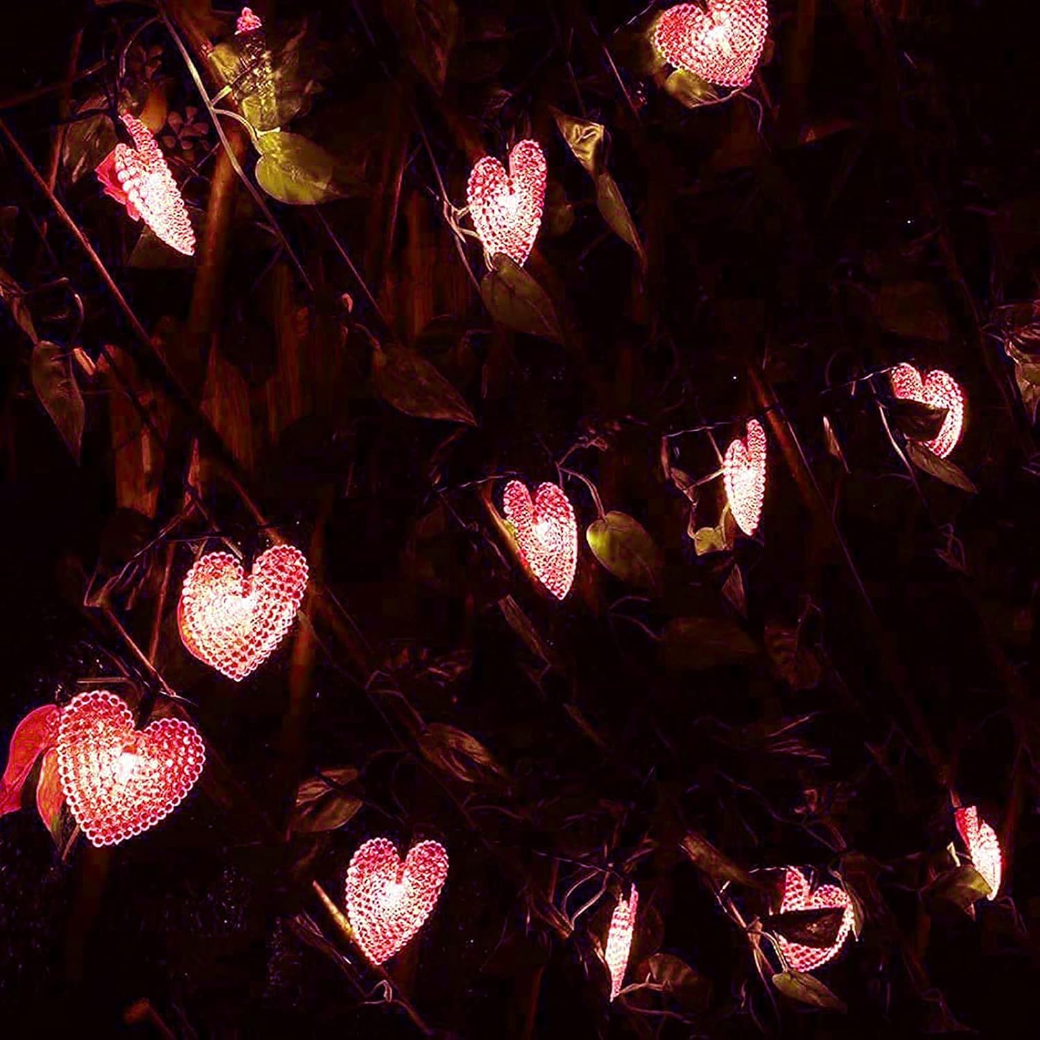 Solar Powered String Lights, 20ft 30 LED Solar Heart-Shaped String Lights Waterproof Ambiance Lighting for Outdoor Patio Garden Christmas Wedding Party Valentine's Day Decor(Red)