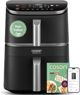 COSORI Turbo Tower Pro Smart Airfryer, 10.8L Ceramic Coating Hot Air Fryer, DualBlaze Technology and WiFi Control, Silver Grey, Grey Silver Ceramic coating 10,8L Silver-grey