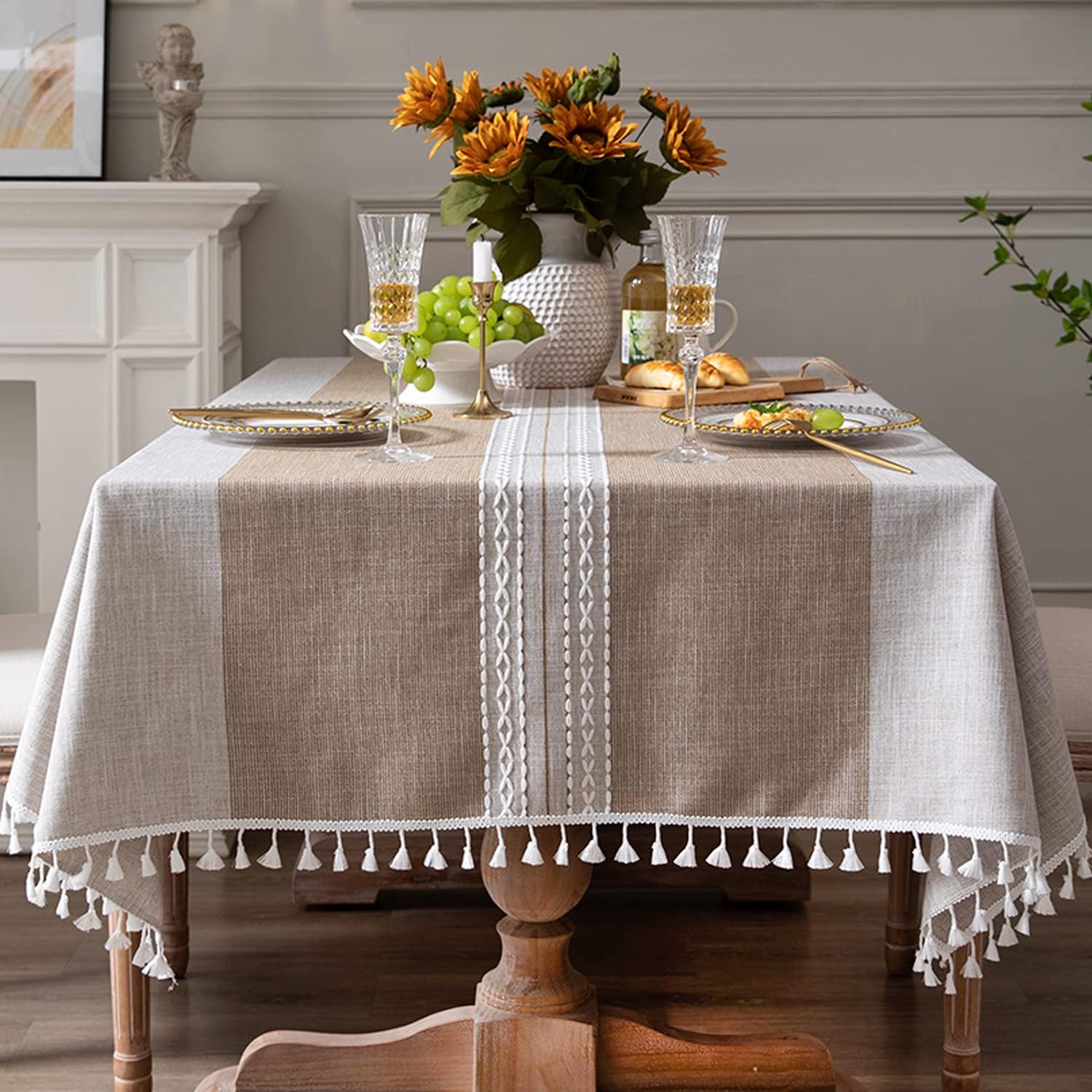 ColorBird Farmhouse Linen Table Cloth, 55x70 inch Burlap