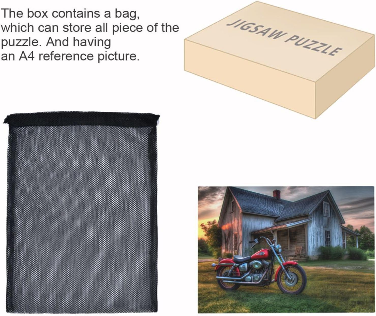Jigsaw Puzzles 500 Pieces for Adults-Motorcycle Barn Picture Wooden & Paper Pressed with Alphabetic Sorting, Zigsaw Puzzle Ideal for Gifting and Leisure Time