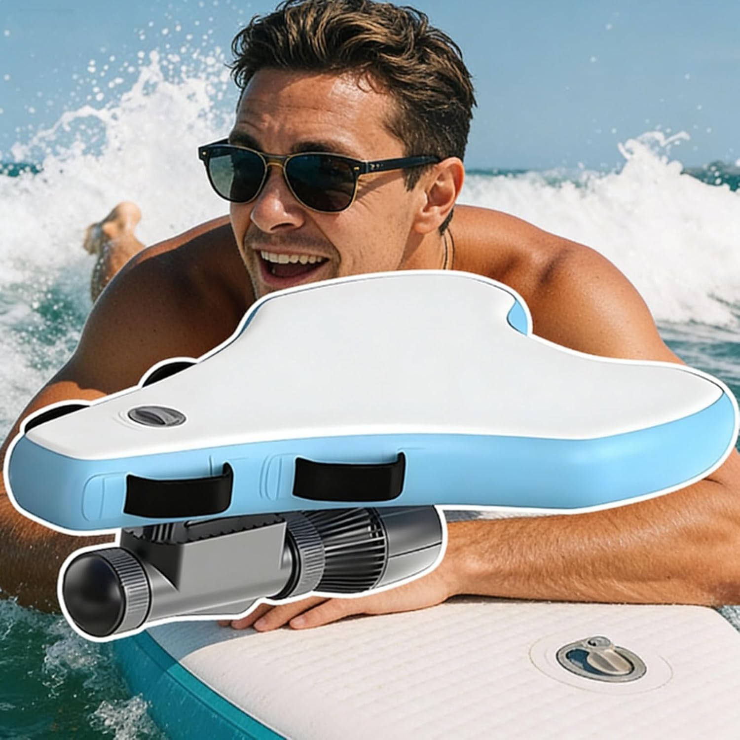 2 in 1 Underwater Scooter+Inflatable Paddleboard,Electric Underwater Surfboard/Bodyboard with 10000mah Battery,Control Handle,3-7/9km/H,10speeds,2modes,Electric Inflatable Jetboard