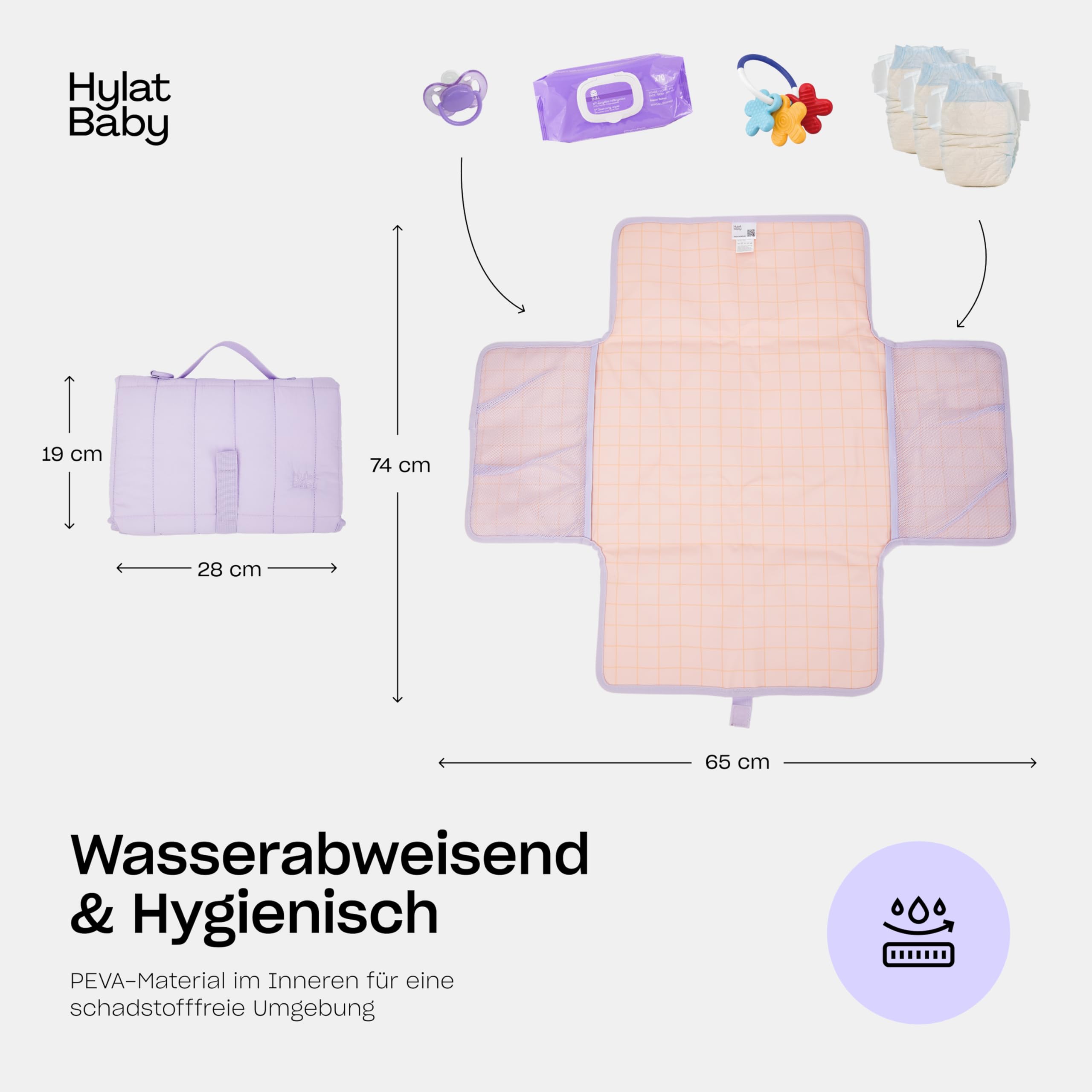 Hylat Baby Wickelunterlage – Faltbare & Abwaschbare Wickelmatte für Unterwegs – Leichte, Tragbare, mit Taschen & Klettverschluss – Hygienische Wickelunterlage für Kinderwagen & öffentliche Toiletten