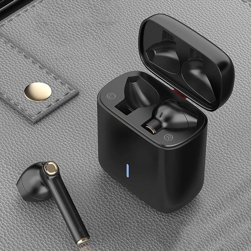 JOASIS Écouteurs intra-auriculaires sans fil Bluetooth 5.0 avec micro antibruit, contrôle tactile, écouteurs stéréo TWS Bass avec étui de chargement sans fil