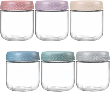 Eidoct 6-Pack 10.6 oz Overnight Oats Jar Glass Jar with Lid Breakfast Pots | Overnight Oats Container, Yogurt Jars, Leakproof Oatmeal Salad Jars, for Breakfast Cereal Milk Fruit, 6 Colors
