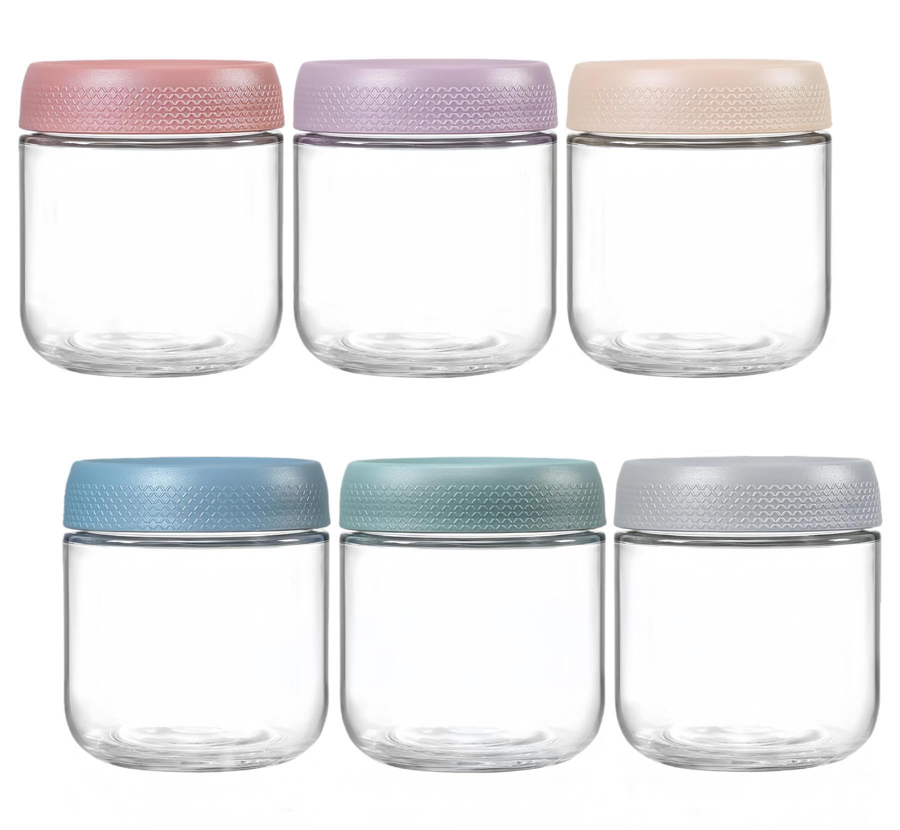 6-Pack 10.6 oz Glass Jar with Screw Lid Leakproof Overnight Oats Container, Yogurt Jars, Oatmeal Salad Jars
