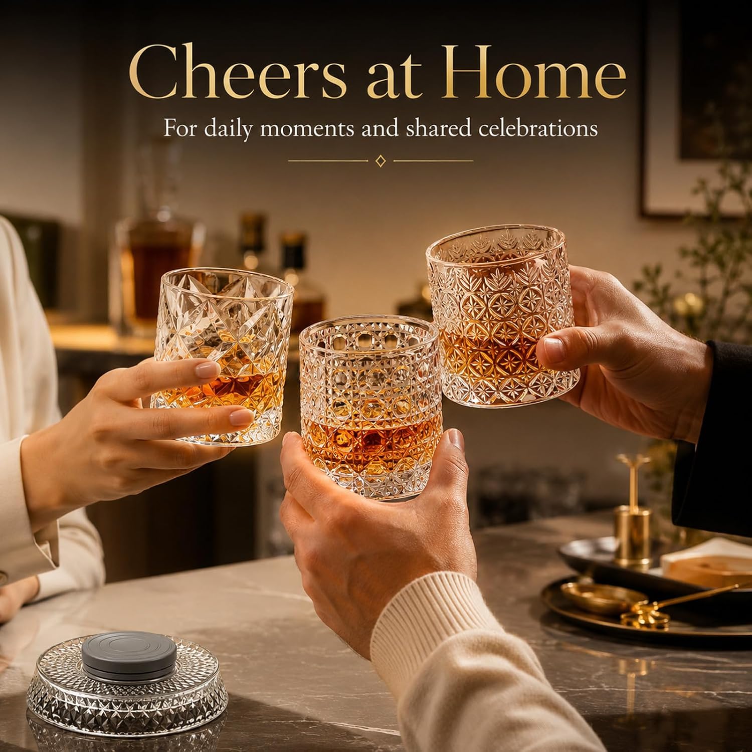 Luxury 360° Rotating Crystal Whiskey Glass, Lead-Free Spinning Crystal Glass for Bourbon, Scotch & Cocktails, Weighted Base Old Fashioned Whiskey Glass,Gift for Whiskey Lovers